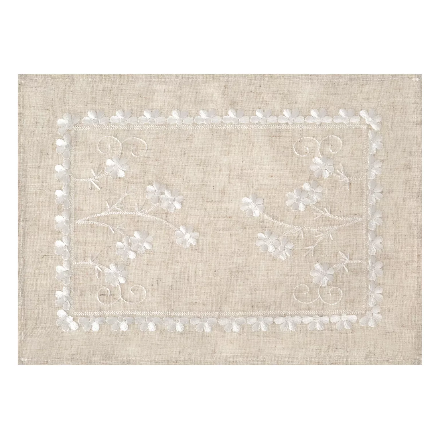 Komplet 4 szt serwetek na stół beżowych 30x40 cm ADELINE z dodatkiem lnu zdobiony haftem Eurofirany