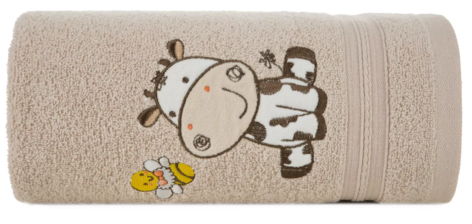 Ręcznik kąpielowy dziecięcy 50x90 cm bawełniany kolor beżowy z haftem krówki 450 g/m2 BABY 67 Eurofirany