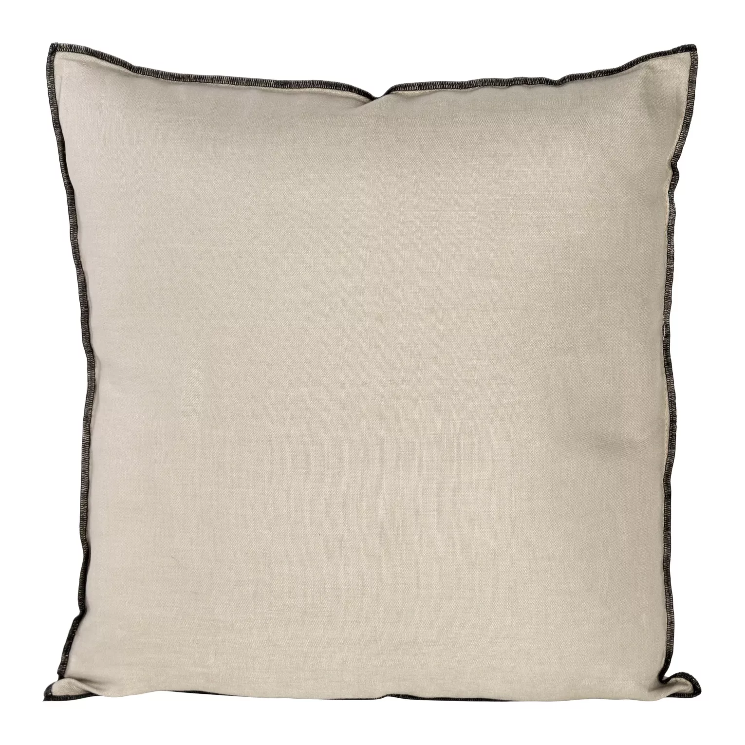 Poszewka na poduszkę 45x45 cm z naturalnej lnianej tkaniny obszyta czarną nicią beżowa LEN Eurofirany
