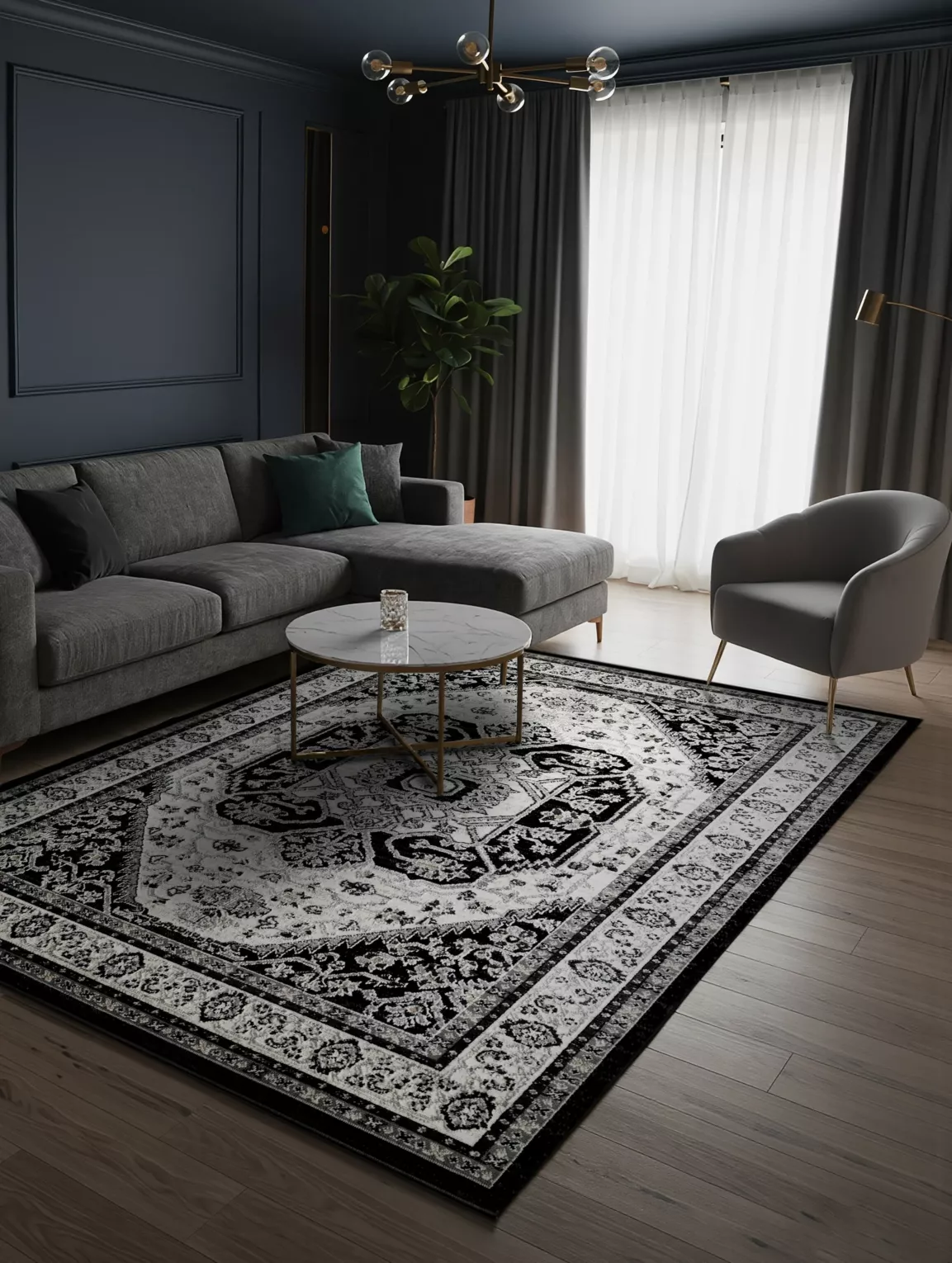 Dywan 60x100 cm czarno, kremowy w stylu orientalno-klasycznym ELORA5 Eurofirany