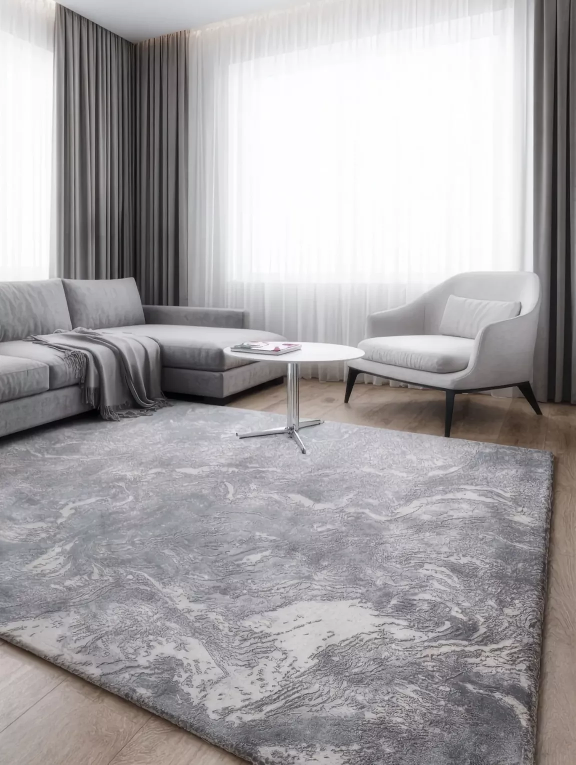 Dywan 160x230 cm stalowo, biały o eleganckiej żyłkowej strukturze inspirowany naturalnym kamieniem SALENA9 Eurofirany