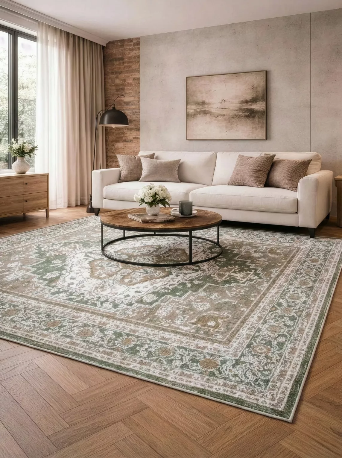 Dywan 60x100 cm oliwkowo, beżowy z ornamentowym wzorem - ELORA4 Eurofirany