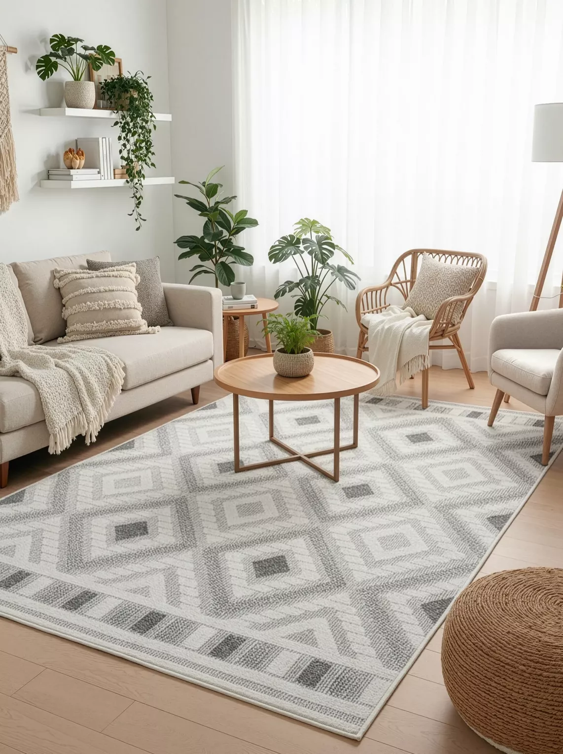Dywan 50x80 cm beżowy zdobiony przestrzennym wzorem  geometrycznym DIDAR3  Eurofirany