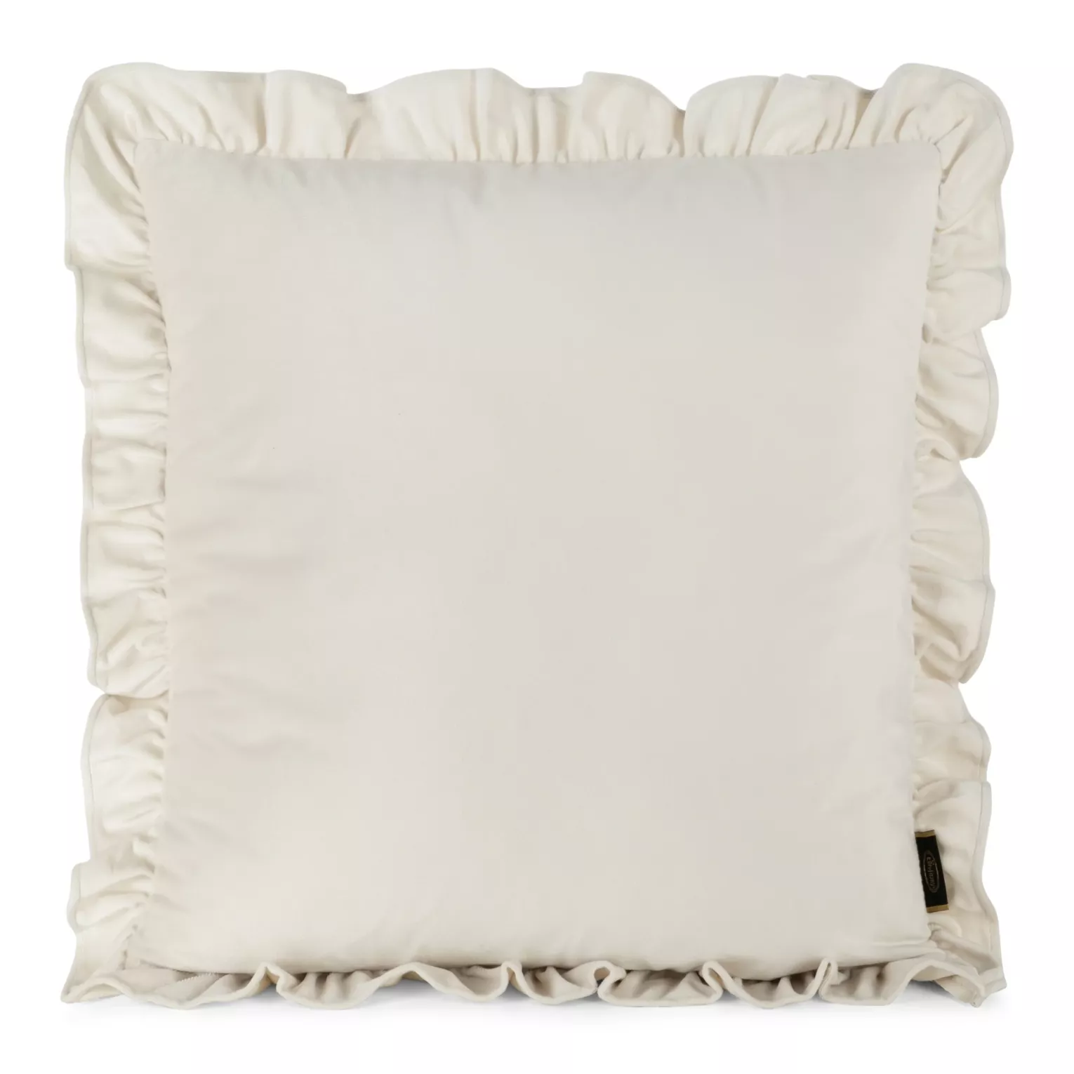 Poszewka na poduszkę 45x45 cm z aksamitnego welwetu zdobiona na brzegach falbanami kremowa BRENDA EUROFIRANY PREMIUM
