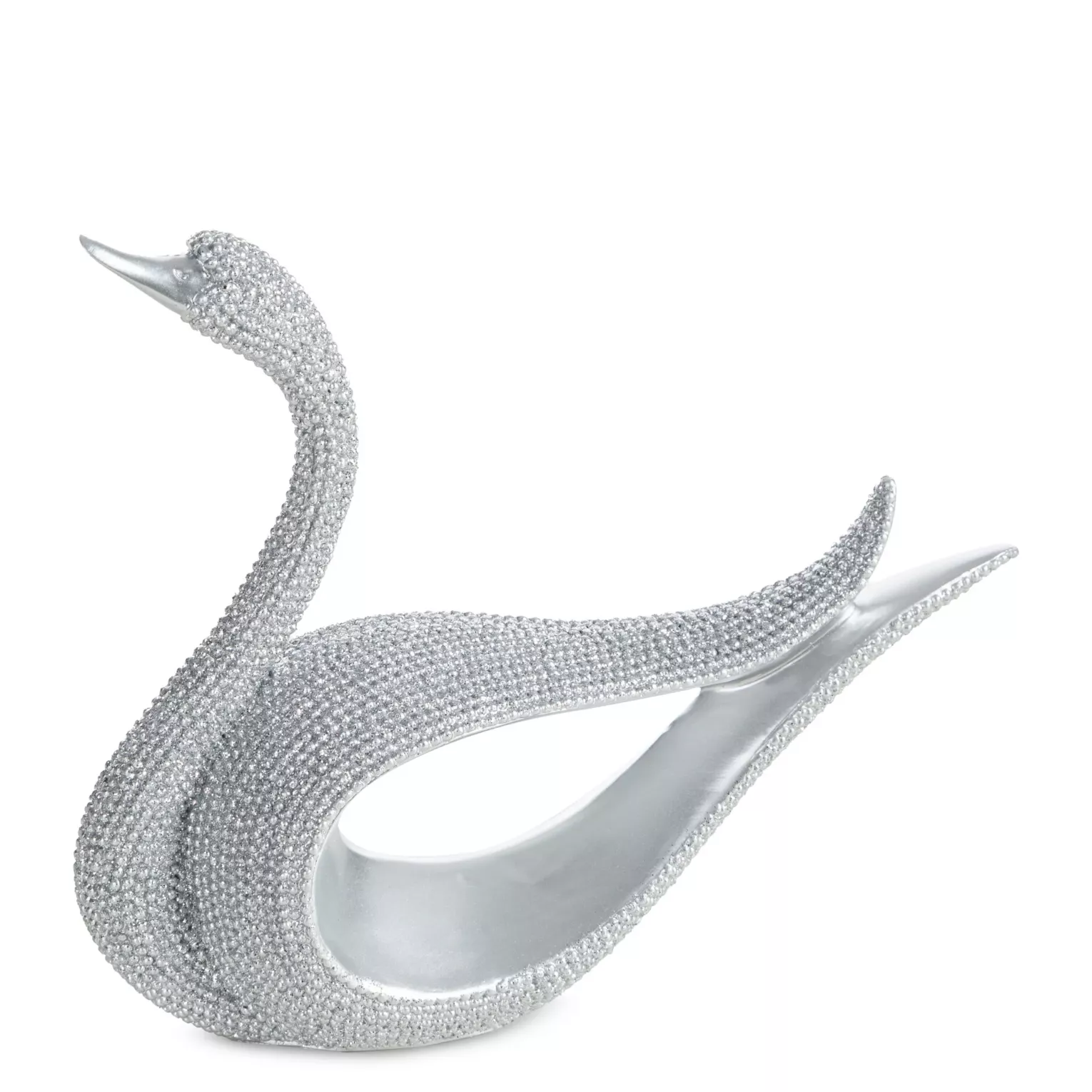Figurka srebrna w kształcie łabędzia o drobnym strukturalnym wzorze 19x6x14 cm ELDO 1 Eurofirany