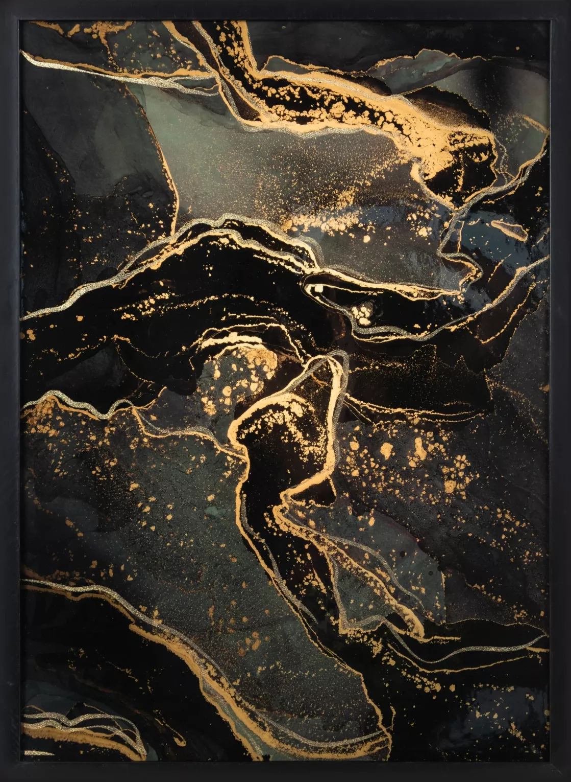 Obraz abstrakcja grafitowy ze złotym nadrukiem na czarnym tle 53x73 cm AURORA  Eurofirany
