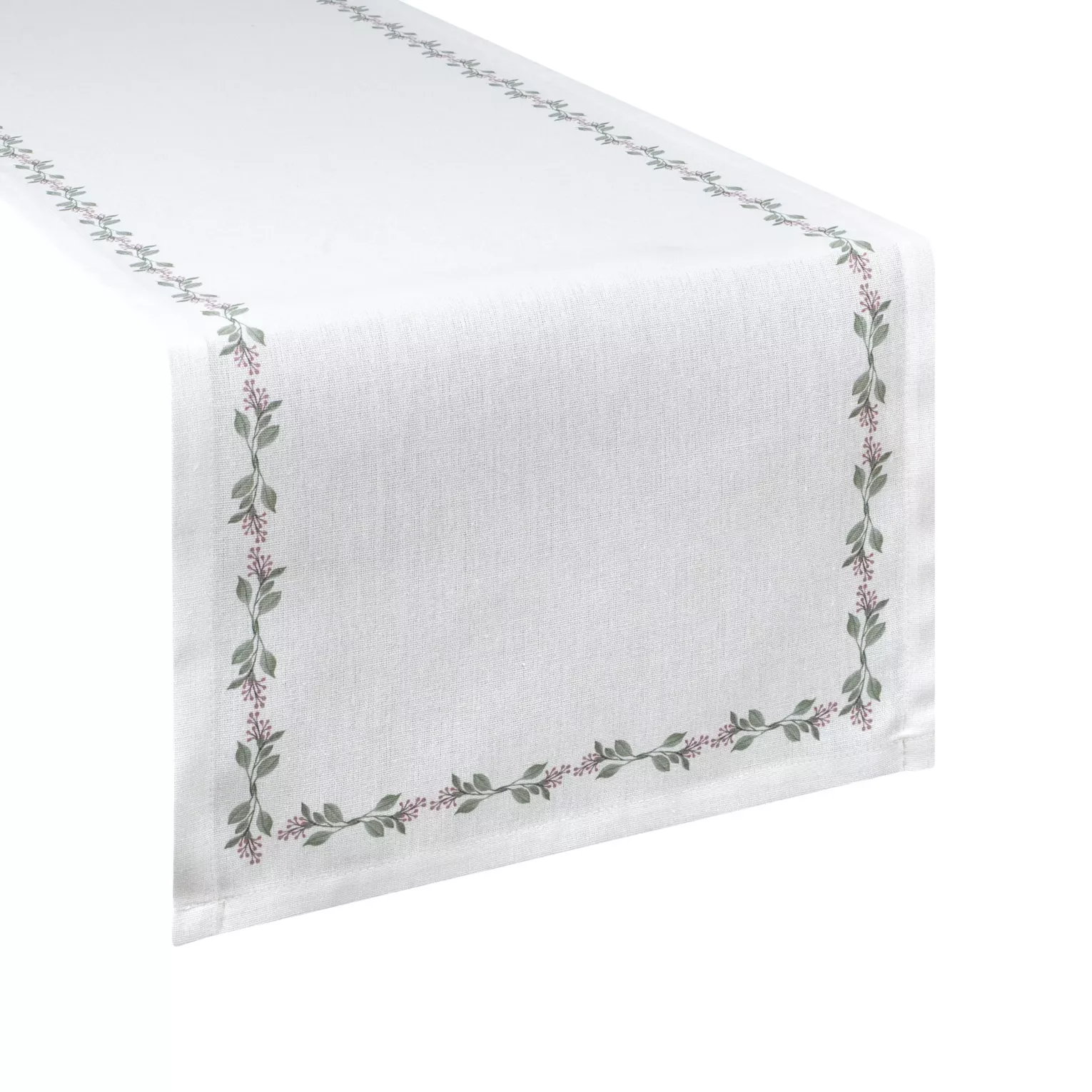 Bieżnik na stół plamoodporny 40x140 cm biało, zielony z motywem roślinnym - LILY Eurofirany