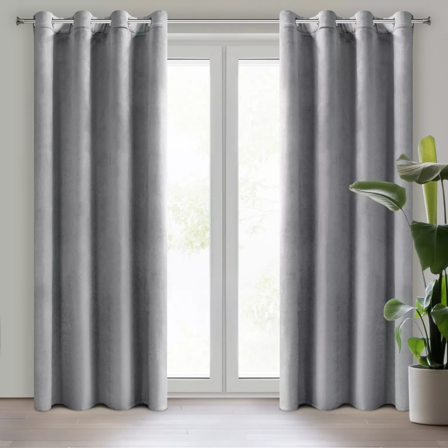 Zasłona srebrna z tkaniny welwetowej 140x250 cm przelotka ROSA Design 91 Eurofirany