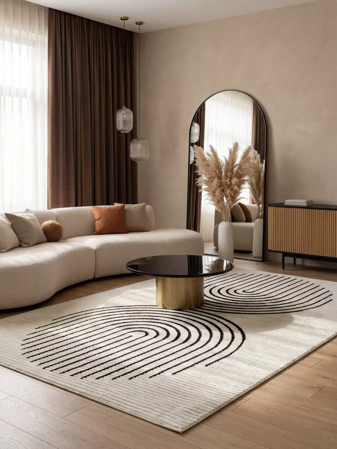 Dywan 80x150 cm kremowo, czarny zdobiony geometrycznym wzorem AURRA1 Eurofirany