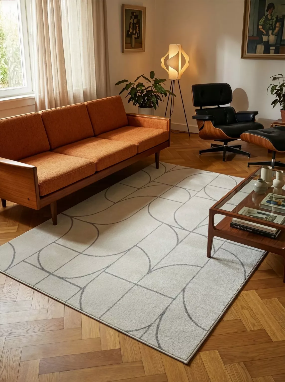 Dywan 60x100 cm kremowo. stalowy z geometrycznym wzorem INFINITY 1 Eurofirany