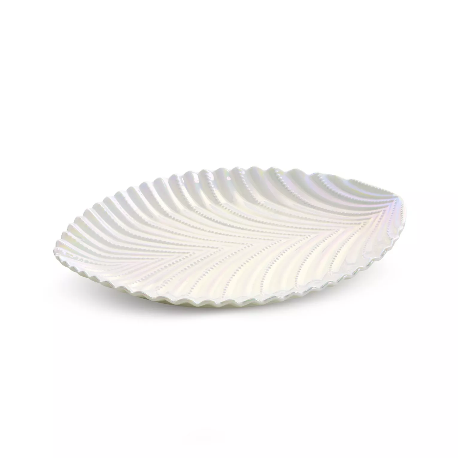 Patera ceramiczna dekoracyjna perłowa z wytłaczanym wzorem 22x18x3 cm NELA Eurofirany