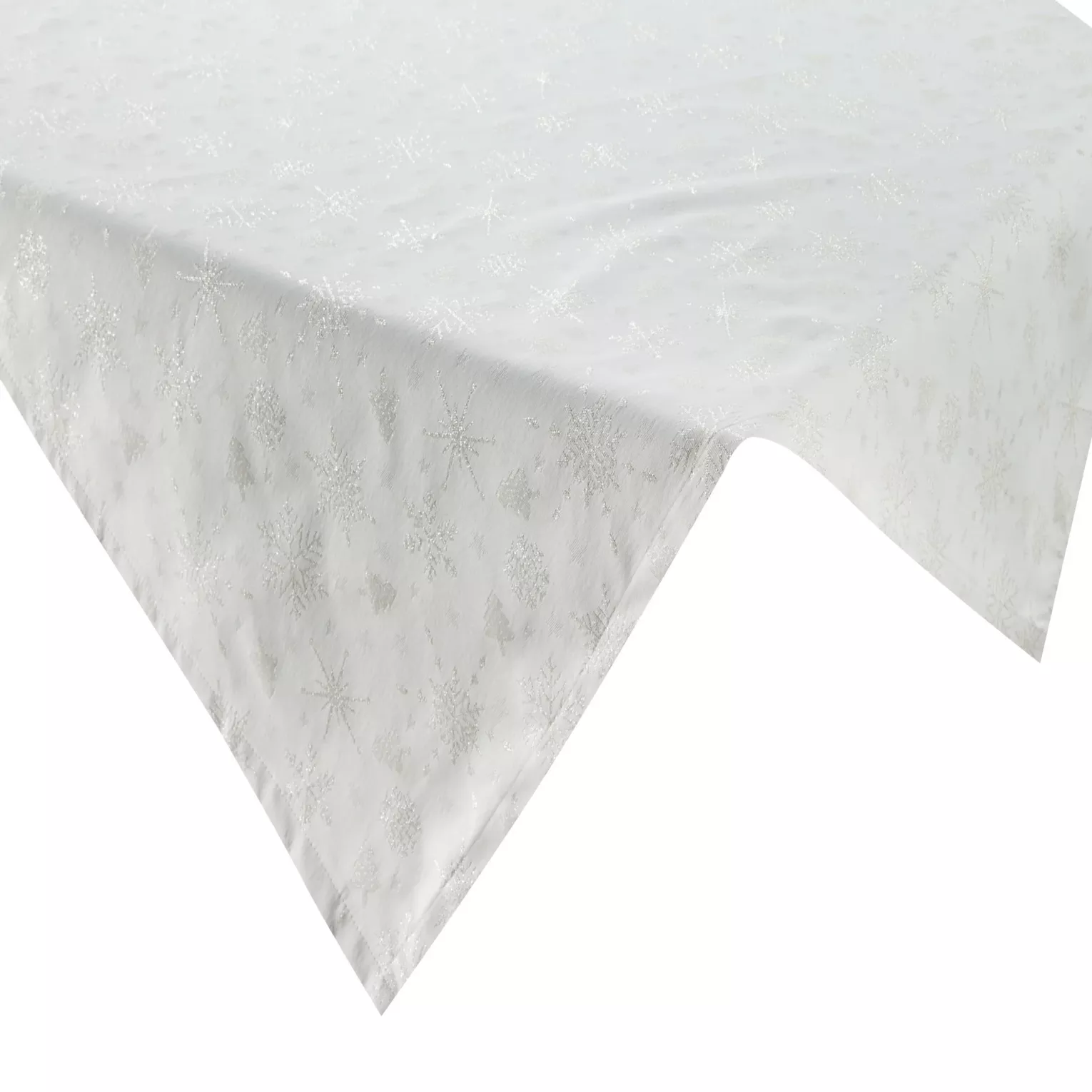 Bieżnik na stół kremowy 85x85 cm z żakardowej tkaniny FLASH świąteczny z motywem jasnozłotych śnieżynek