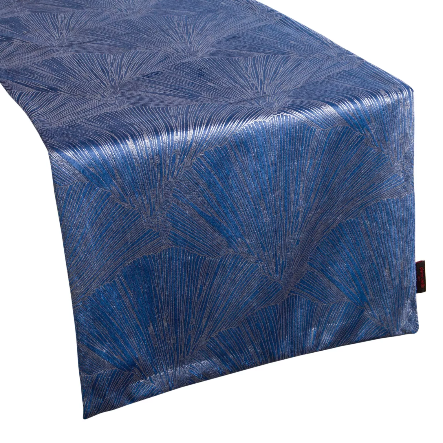 Bieżnik na stół granatowy 40x140 cm welwetowy GOJA z błyszczącym nadrukiem w formie liści miłorzębu PIERRE CARDIN