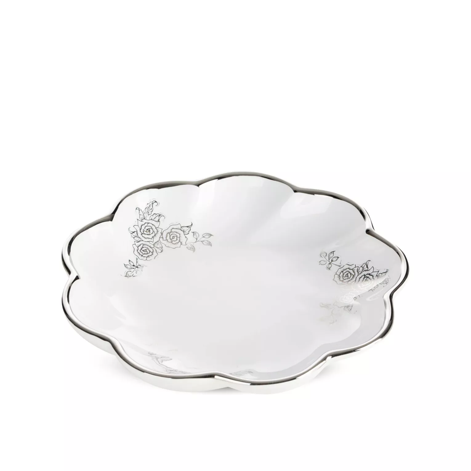 Patera dekoracyjna biało, srebrna  o falowanej formie 20x4 cm ELSA Eurofirany