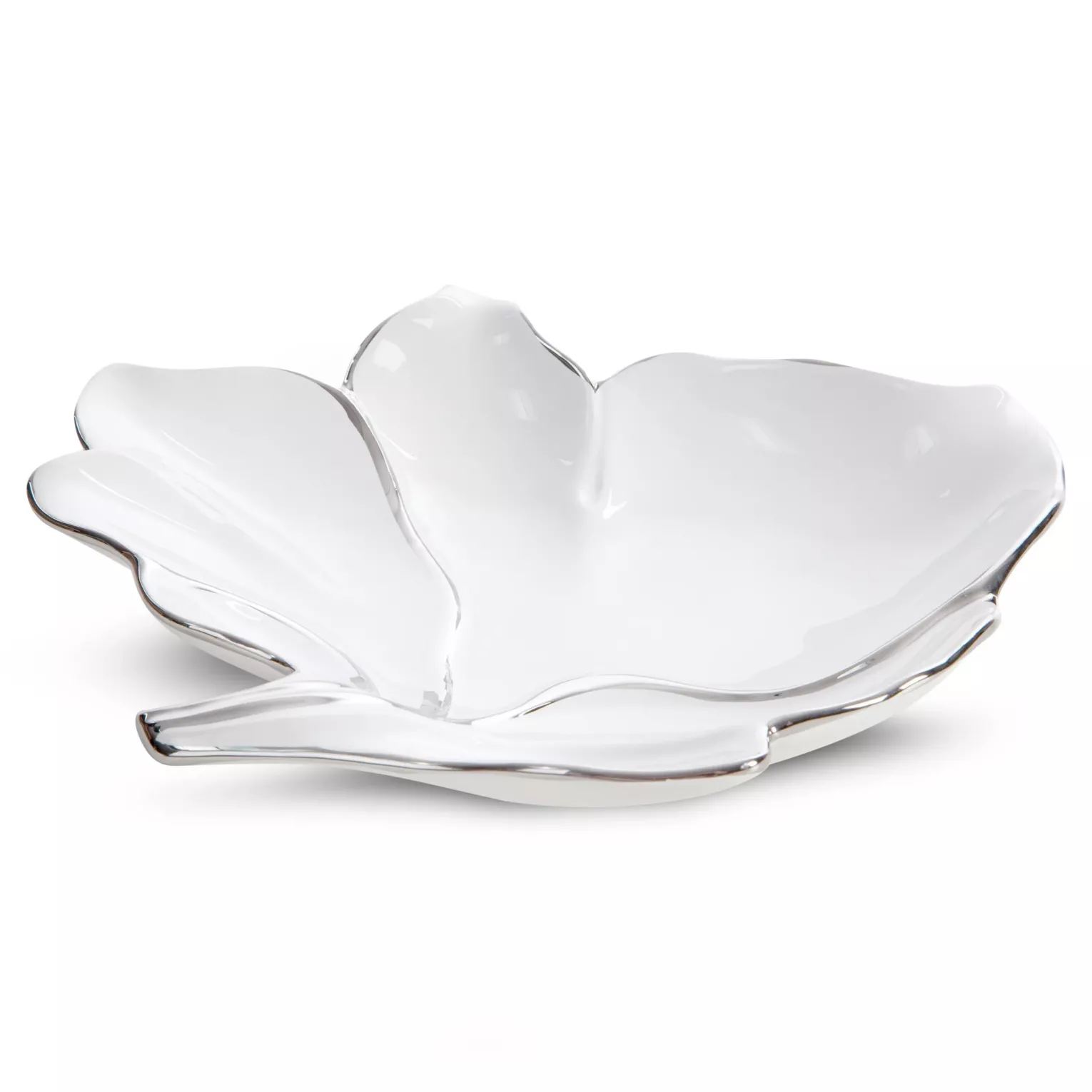 Patera ceramiczna dekoracyjna biało-srebrna w kształcie liścia 30x28x6 cm NERIS 02 Eurofirany