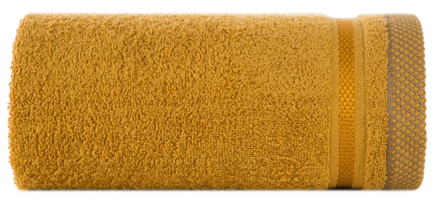 Ręcznik kąpielowy 100X150 cm bawełniany kolor ciemnożółty  z bordiurą w paski 500 g/m2ABBIE Eurofirany