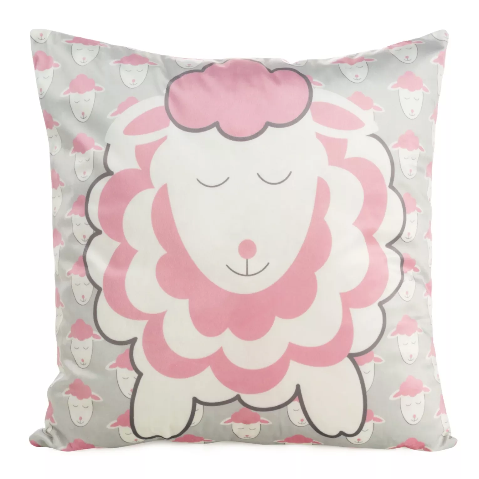 Poszewka na poduszkę 45x45 cm welwetowa z motywem słodkich baranków popielato, różowa KIDS 7 A DESIGN 95 Eurofirany