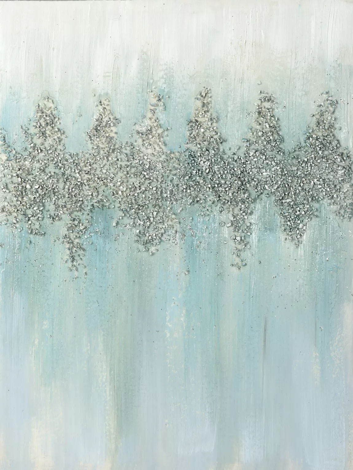Obraz abstrakcja jasnoniebieski ręcznie malowany na płótnie, z drobnymi srebrnymi kamykami i brokatem 60x80 cm ABSTRACT  Eurofirany