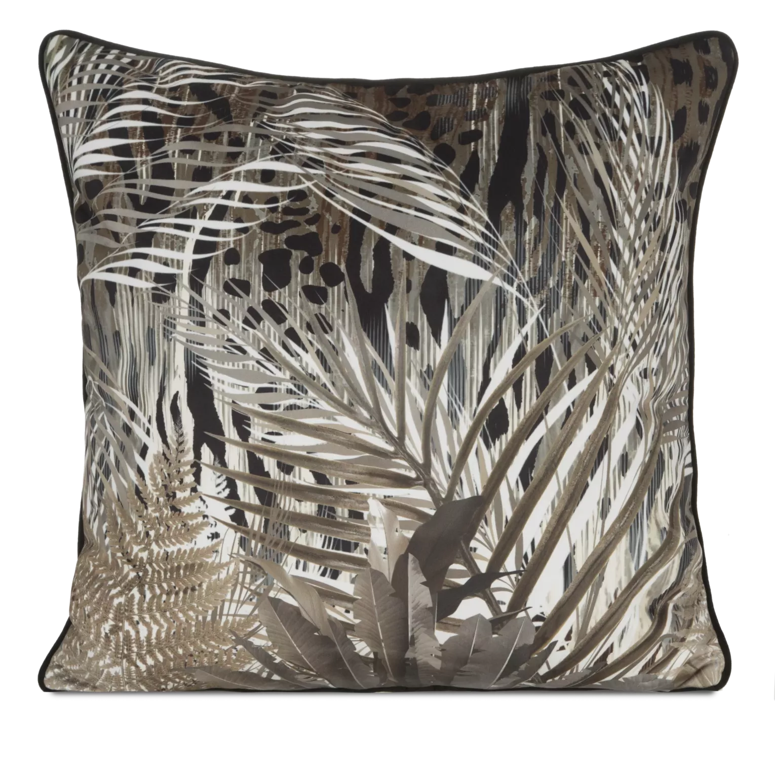 Poszewka na poduszkę 60x60 cm welwetowa z designerskim nadrukiem i wypustką na brzegach czarno, brązowa EVA 17 A EVA MINGE Eurofirany