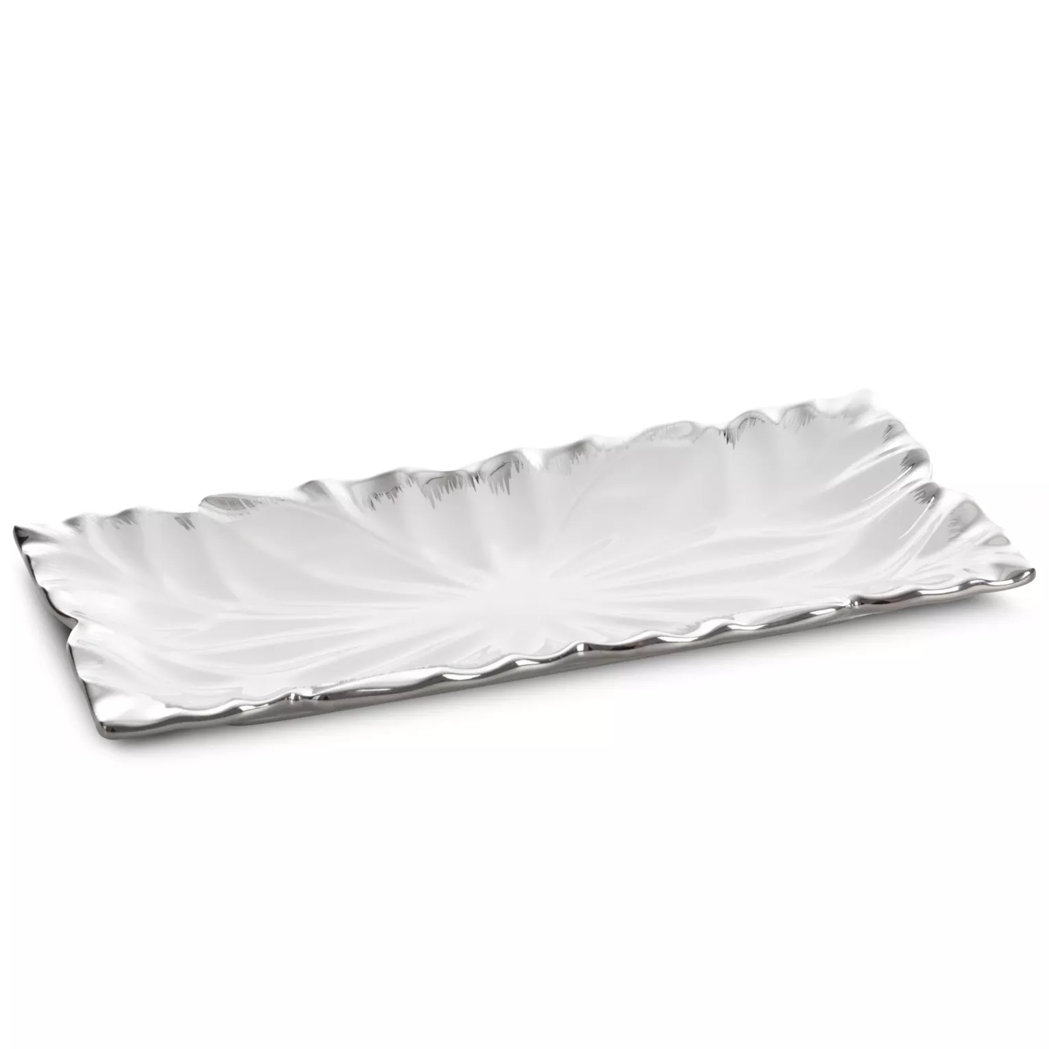 Patera ceramiczna dekoracyjna biało-srebrna zdobiona wypukłym wzorem 28x13x3 cm NIRA Eurofirany