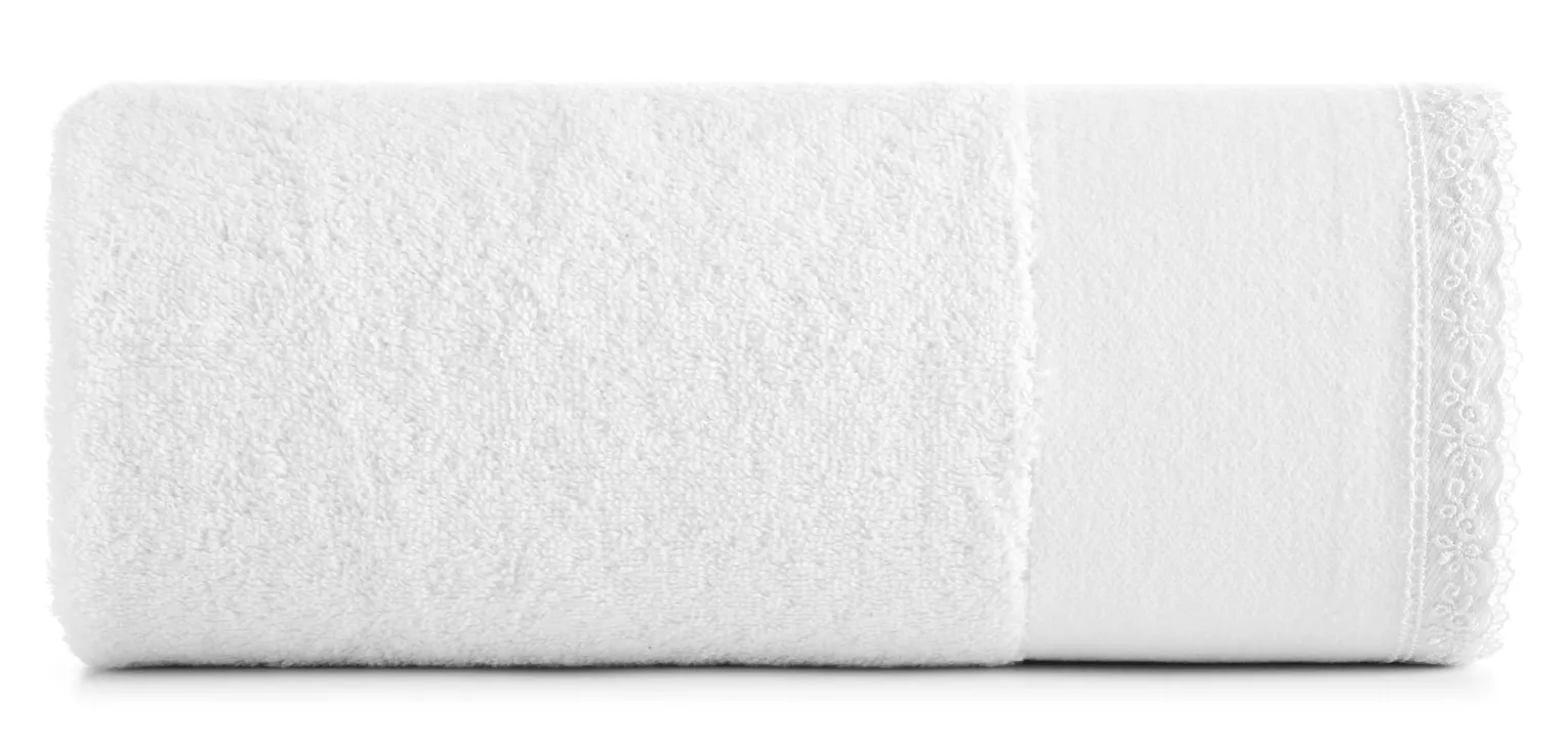Ręcznik do rąk 30x50 cm bawełniany kolor biały z koronkową bordiurą 500 g/m2 EMI Eurofirany