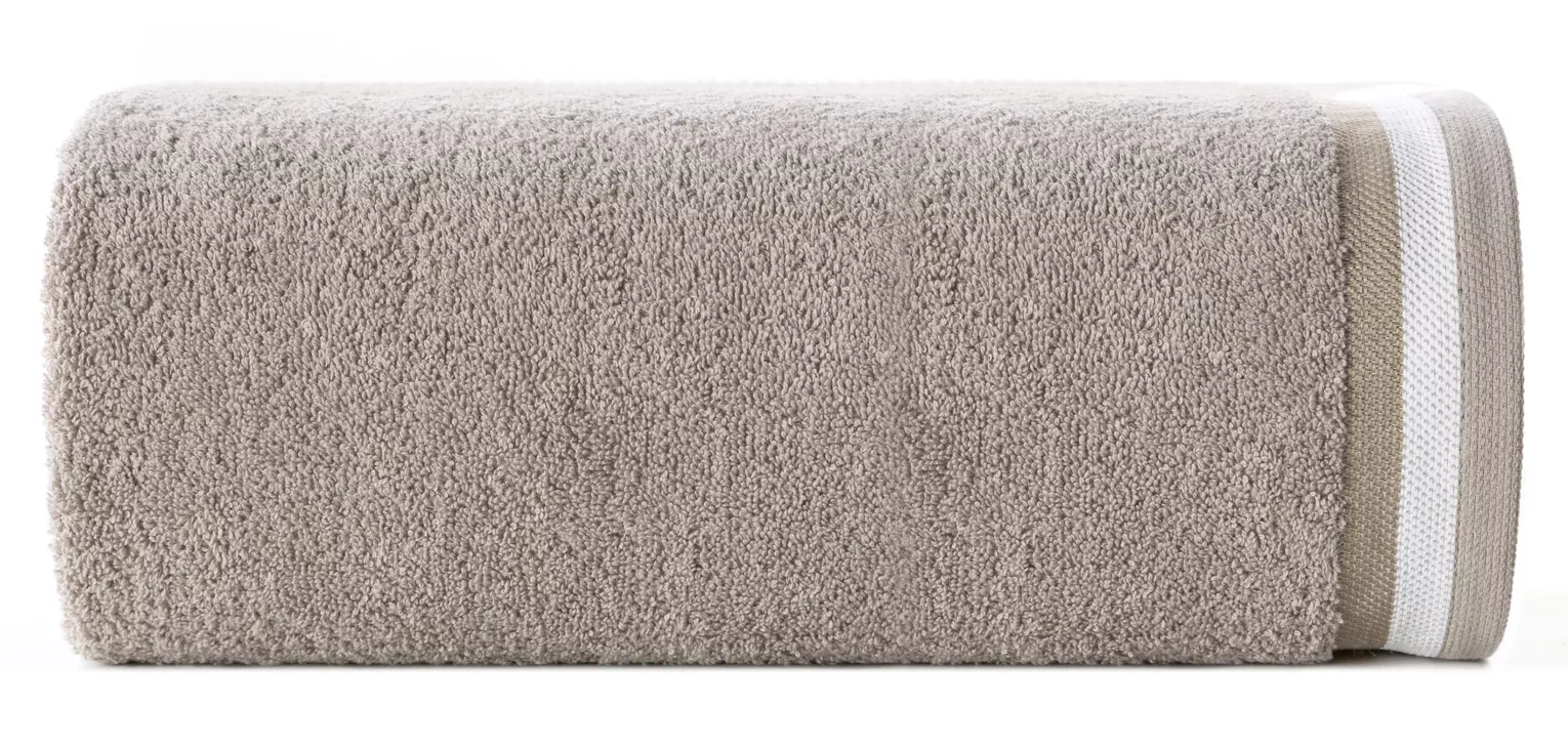 Ręcznik kąpielowy 50x90 cm bawełniany kolor beżowy z bordiurą w pasy 550 g/m2 NIKO Eurofirany