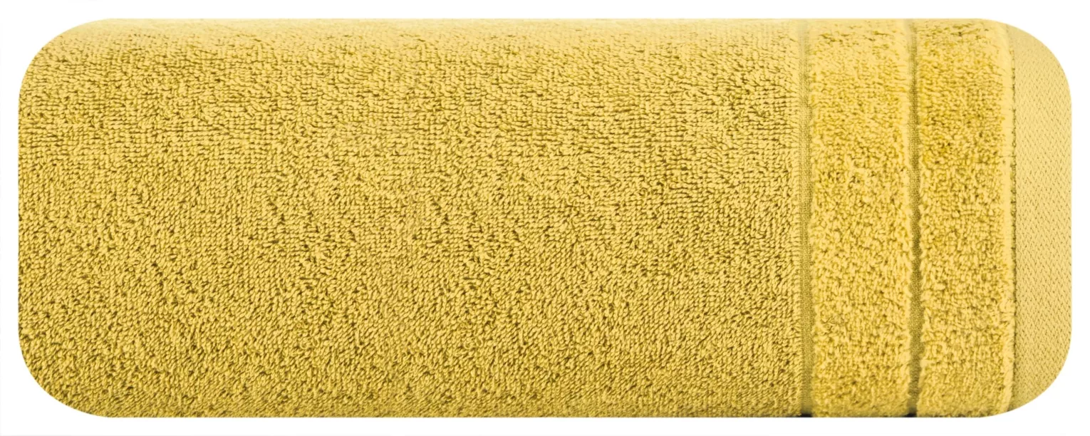 Ręcznik kąpielowy Damla z welwetową bordiurą musztardowy 70x140 cm Eurofirany