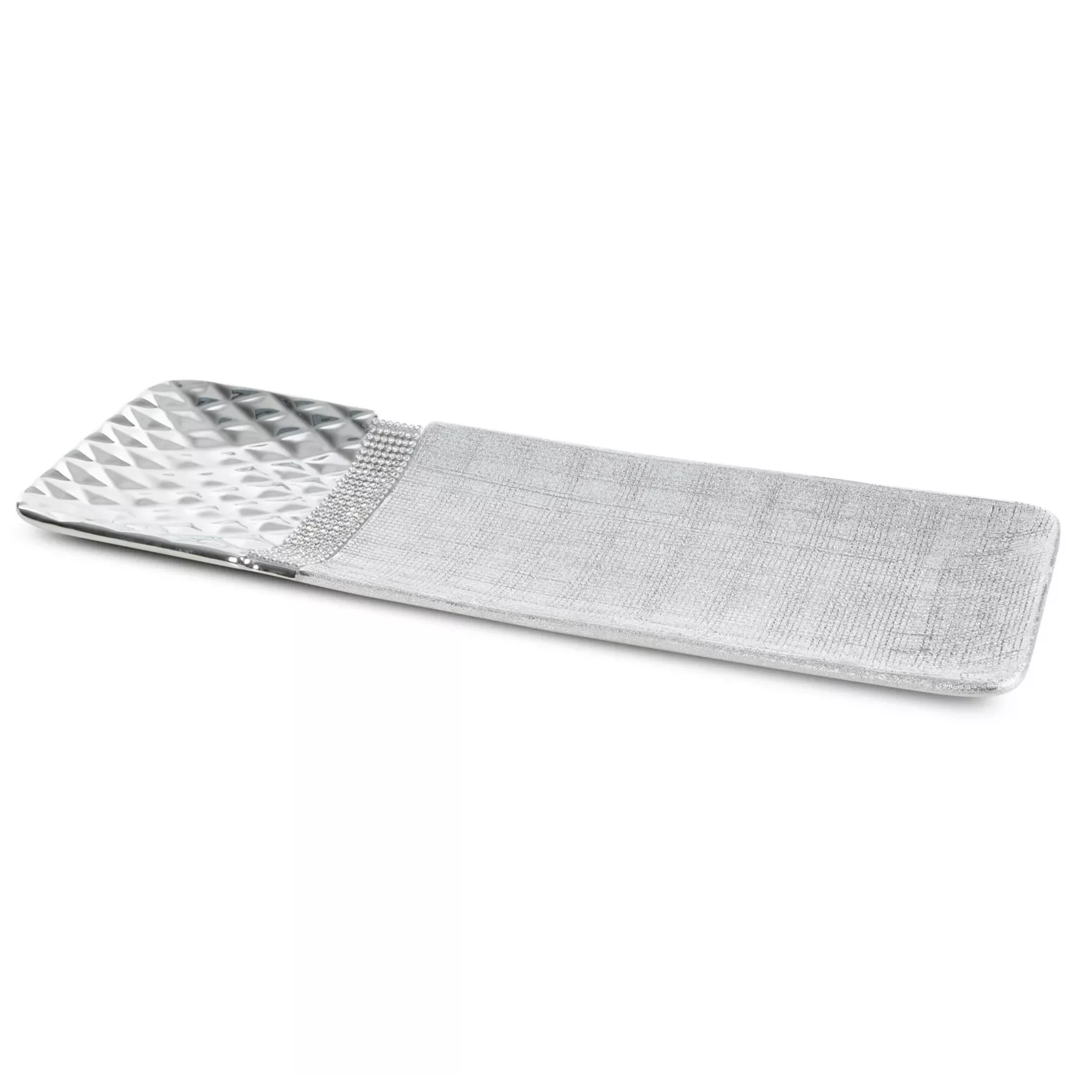 Patera ceramiczna srebrna dekoracyjna  z dodatkiem cyrkoni 39x13x3 cm SOLEN  Eurofirany