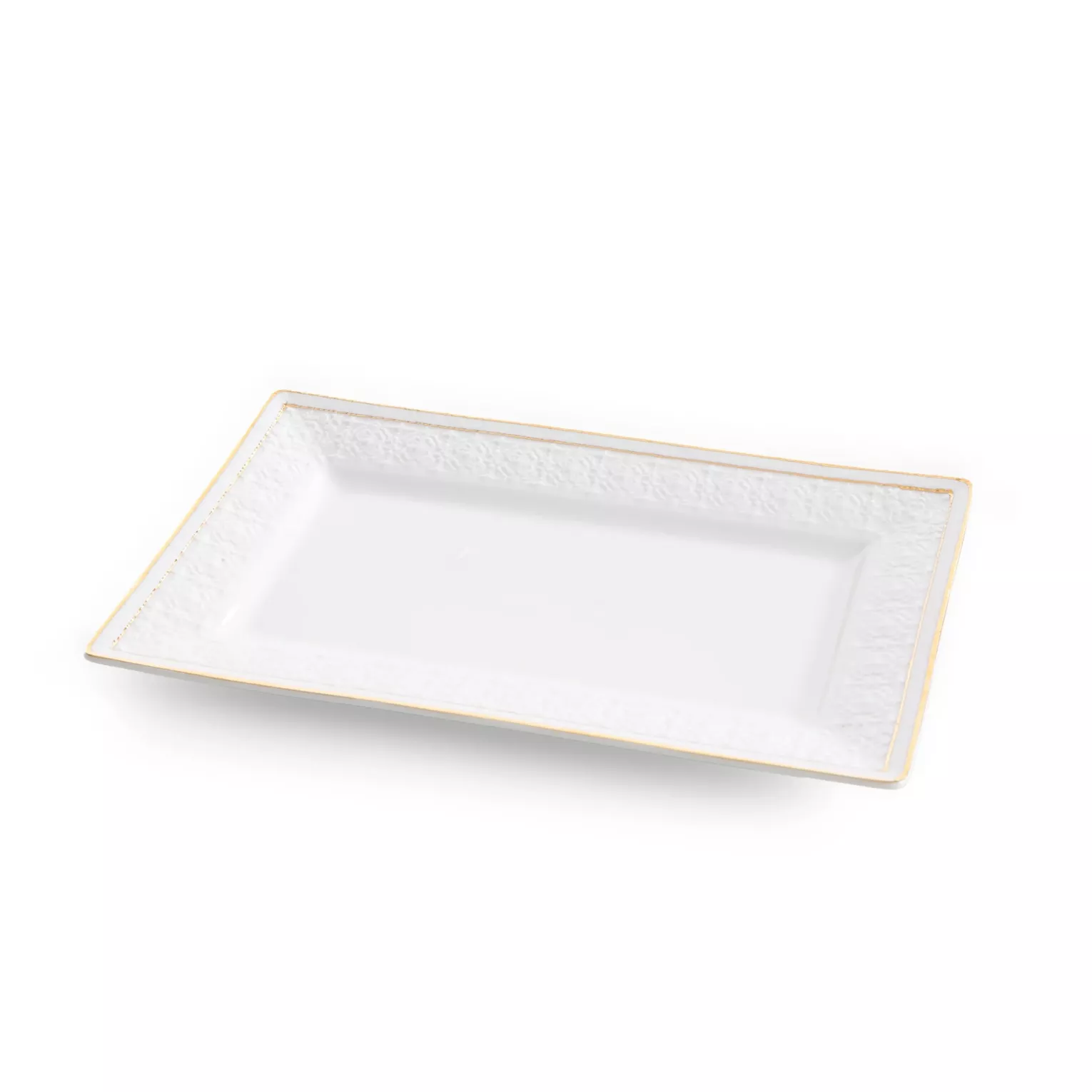 Patera ceramiczna dekoracyjna biało-złota zdobiona subtelnym wytłaczanym wzorem 26x16x2 cm OLIVIA Eurofirany