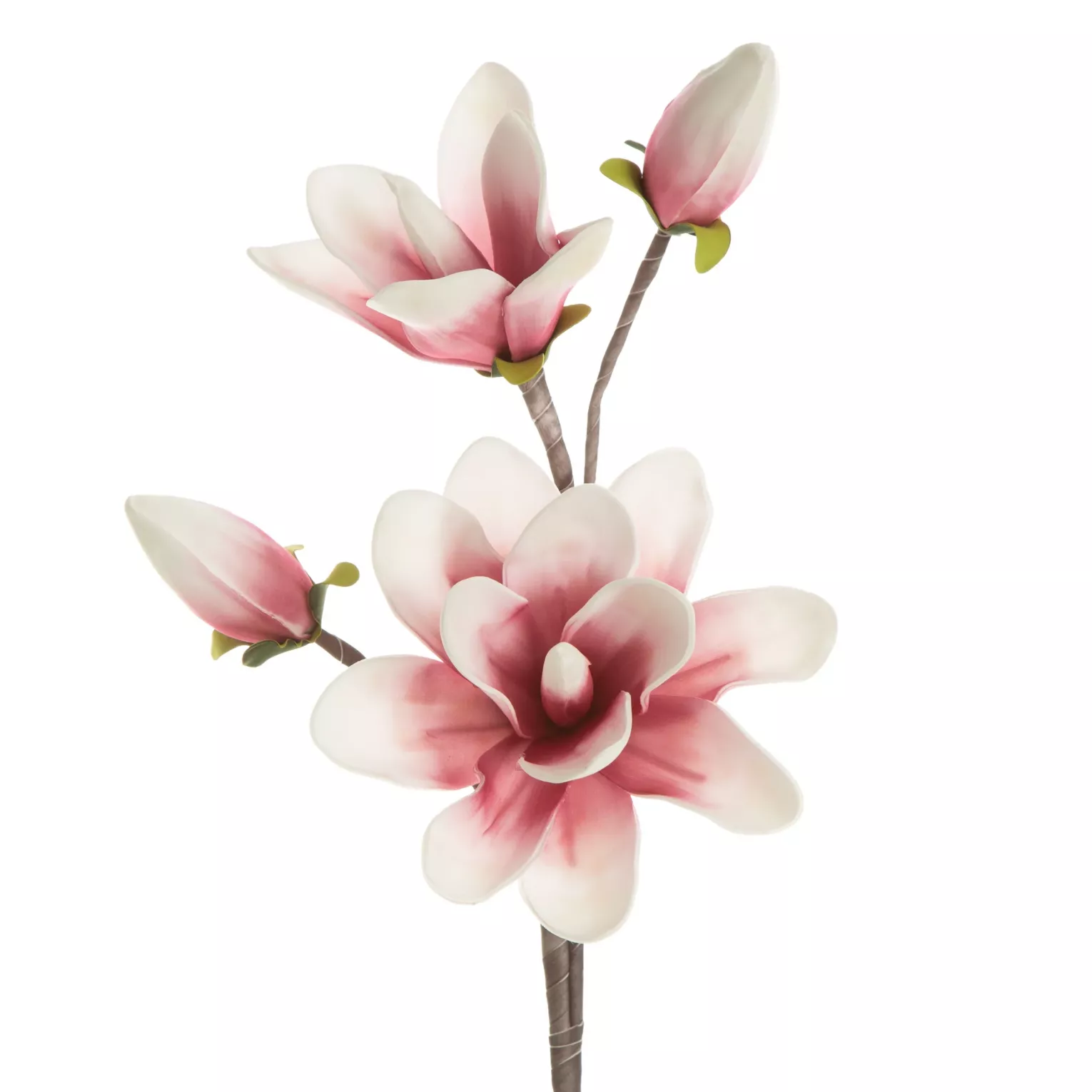 Kwiat sztuczny magnolii biało, różowy z pianki foamirian 59 cm