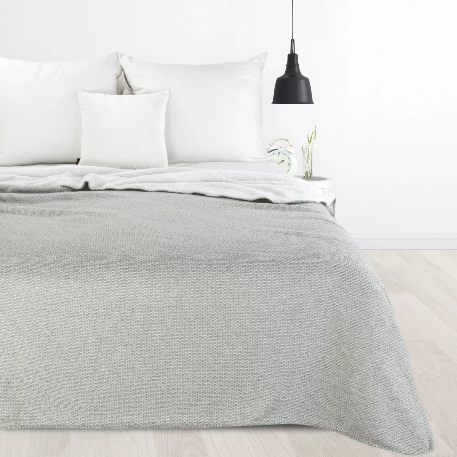 Koc bukla 150x200 cm srebrno, biały dwustronny PANDA EUROFIRANY PREMIUM Eurofirany