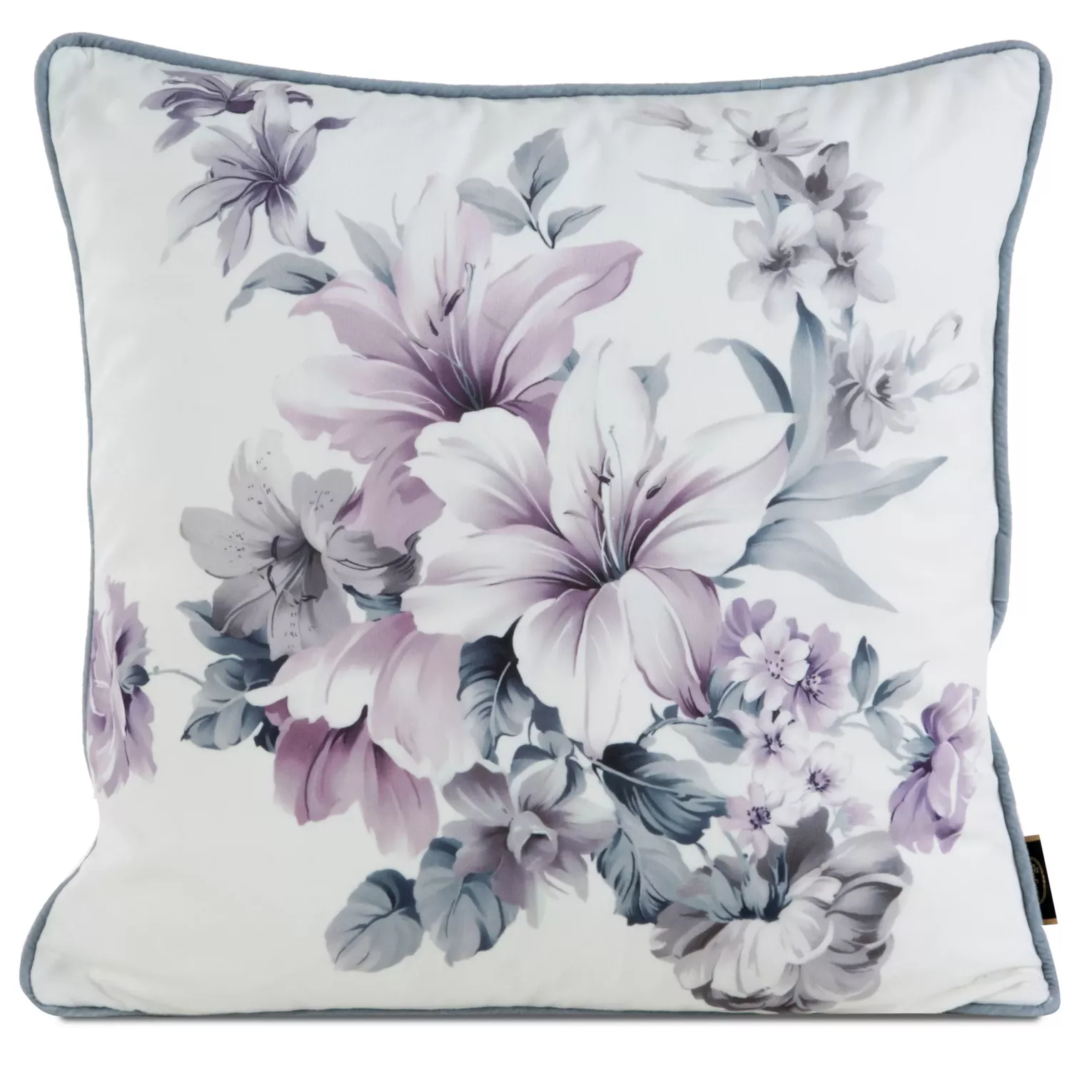 Poszewka na poduszkę 45x45 cm welwetowa, dwustronna z motywem kwiatów z wypustką na brzegach kremowo, fioletowa EUROFIRANY PREMIUM