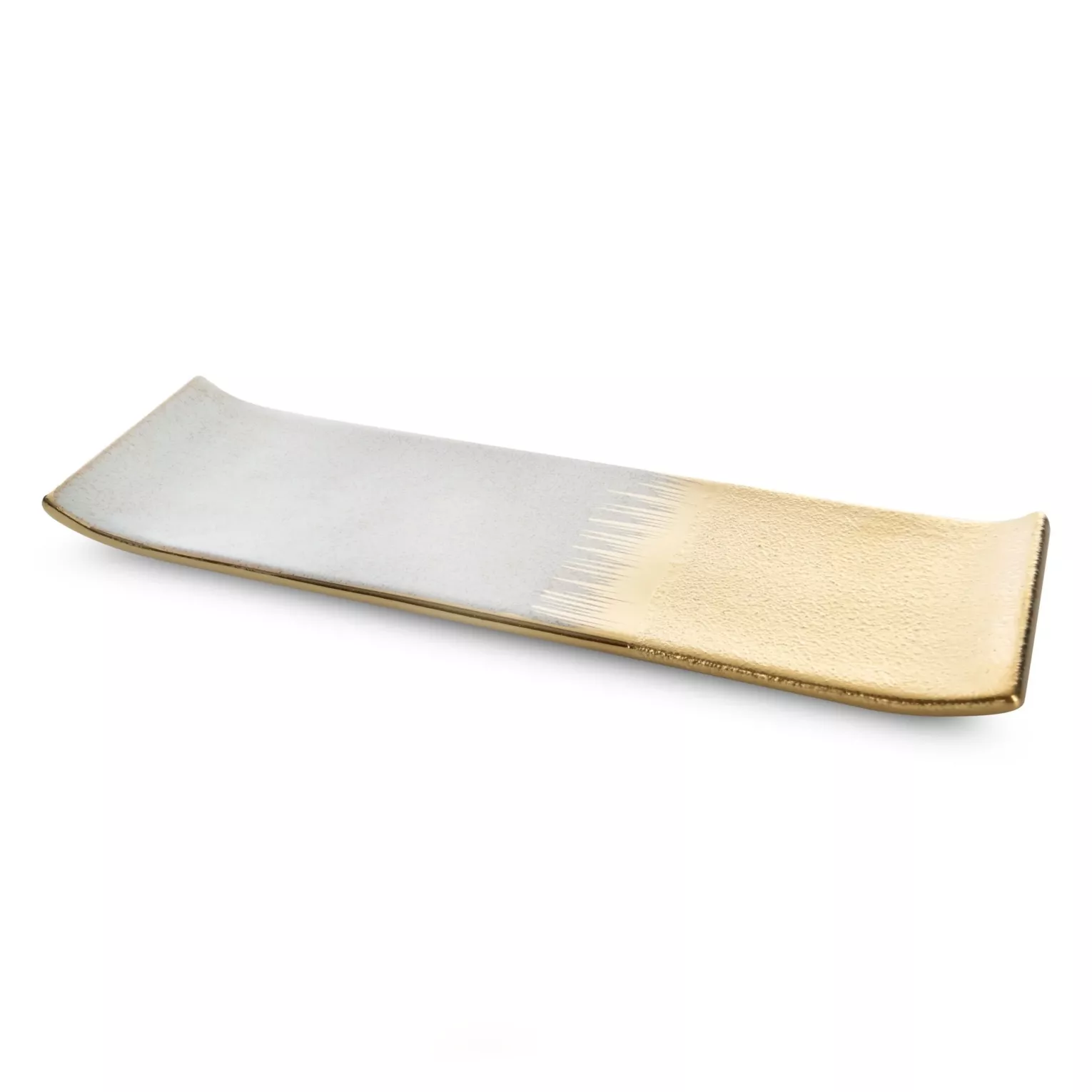 Patera ceramiczna dekoracyjna kremowo-złota łączący fakturę granitu z lśniącą powierzchnią 39x12x3 cm MAX 1 Eurofirany