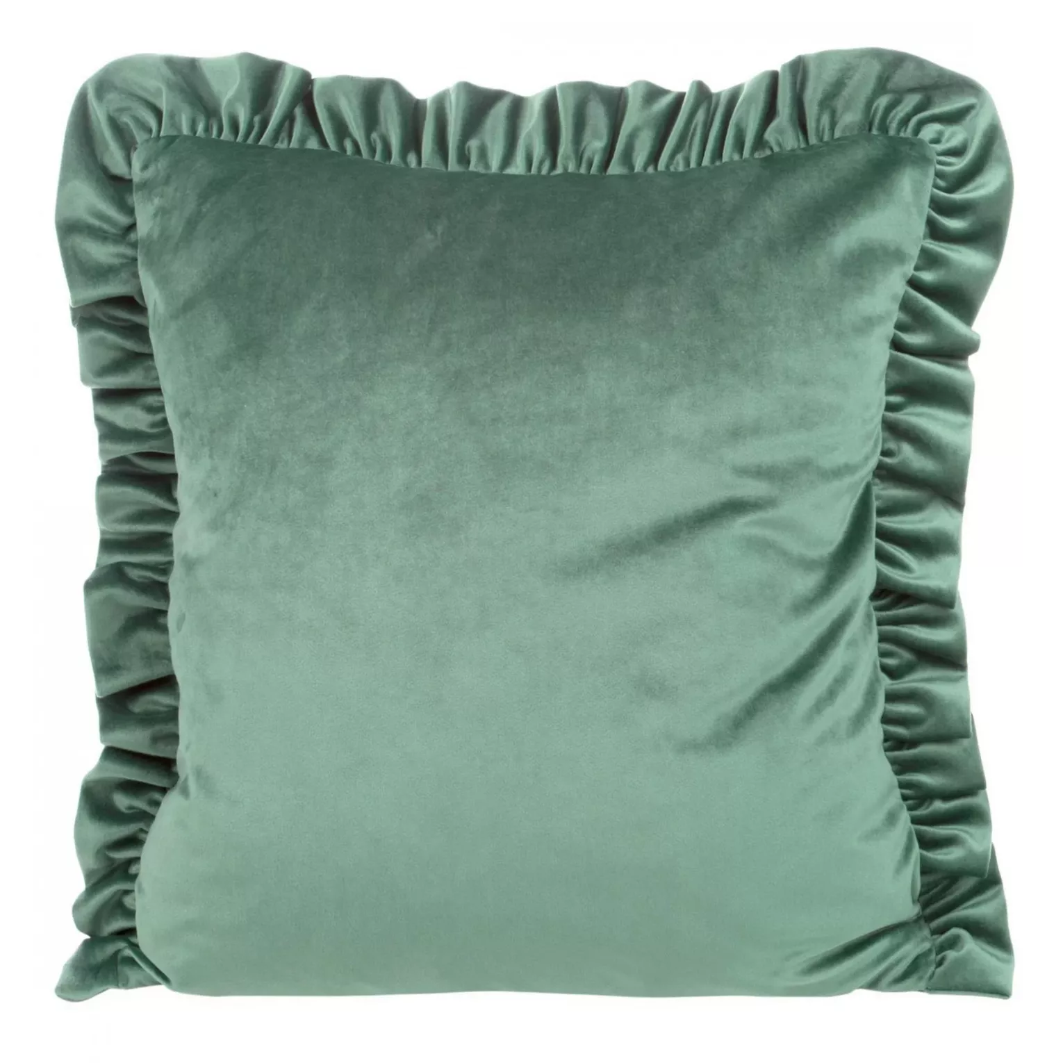 Poszewka na poduszkę 45x45 cm welwetowa zdobiona na brzegach falbanami miętowa VELVET 25 EUROFIRANY PREMIUM