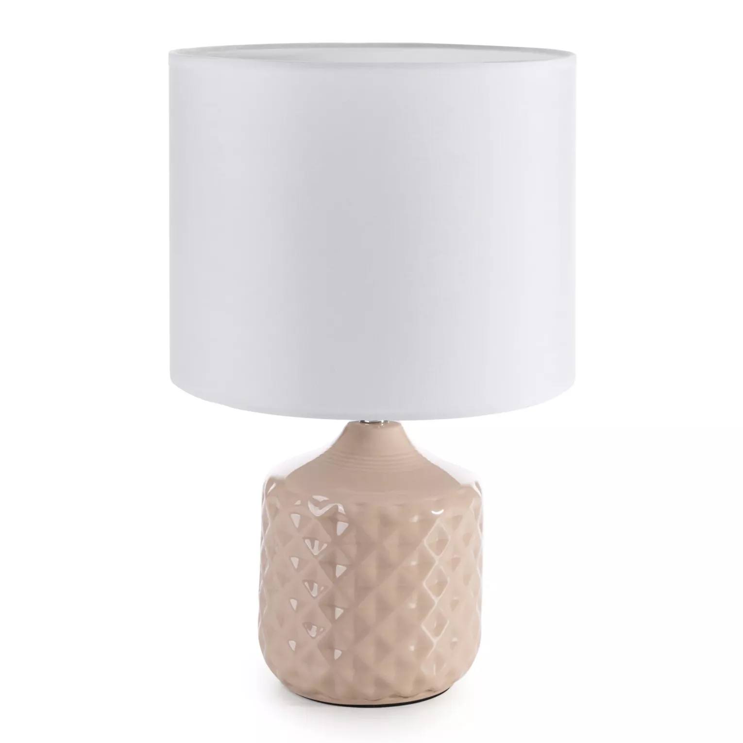 Lampka ceramiczna biało-beżowa zdobiona wytłaczanym wzorem średnica 28x44 cm KAYA Eurofirany