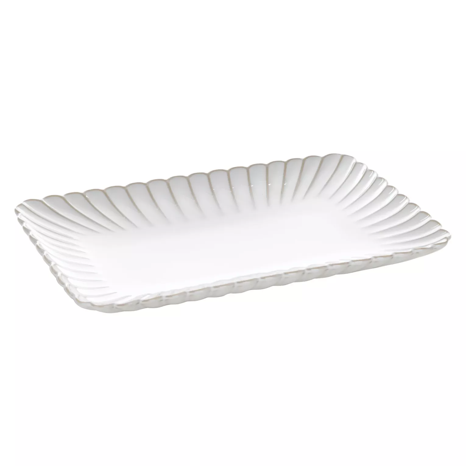 Patera ceramiczna dekoracyjna kremowo-beżowa prostokątna zdobiona przecieranym wzorem w stylu eko 32x20x3 cm AVRIL Eurofirany