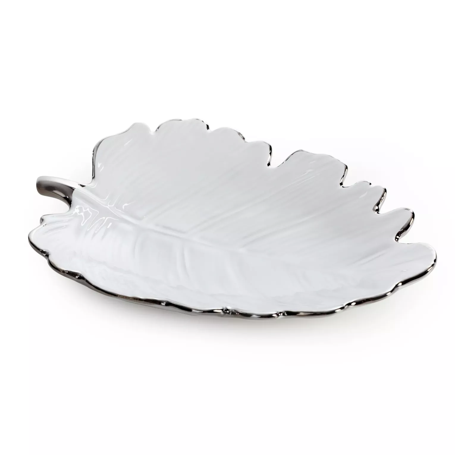 Patera ceramiczna dekoracyjna biało-srebrna w kształcie liścia 20x15x4 cm ALMA 3 Eurofirany