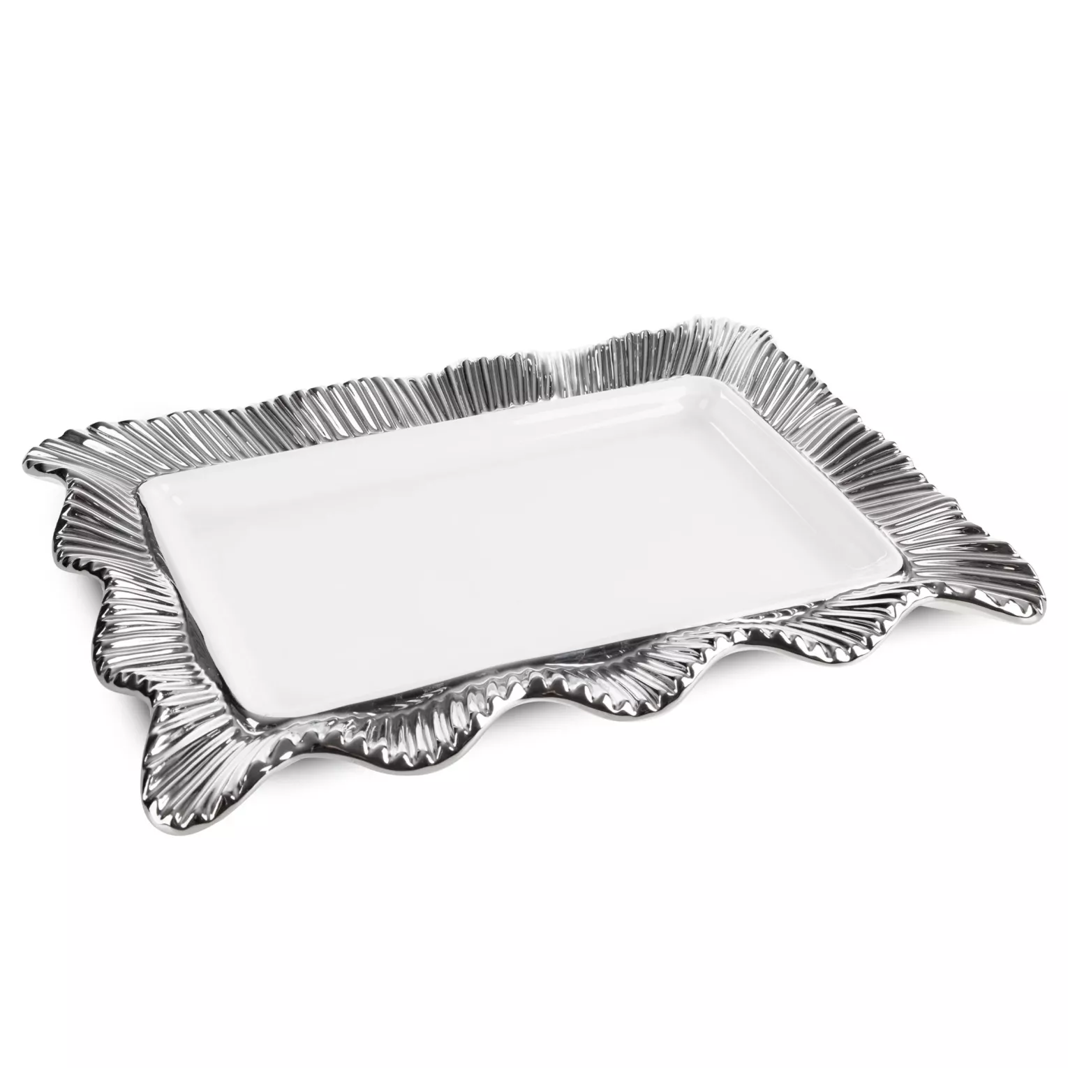 Patera ceramiczna dekoracyjna kremowa ze srebrnymi akcentami 36x25x4 cm Eurofirany