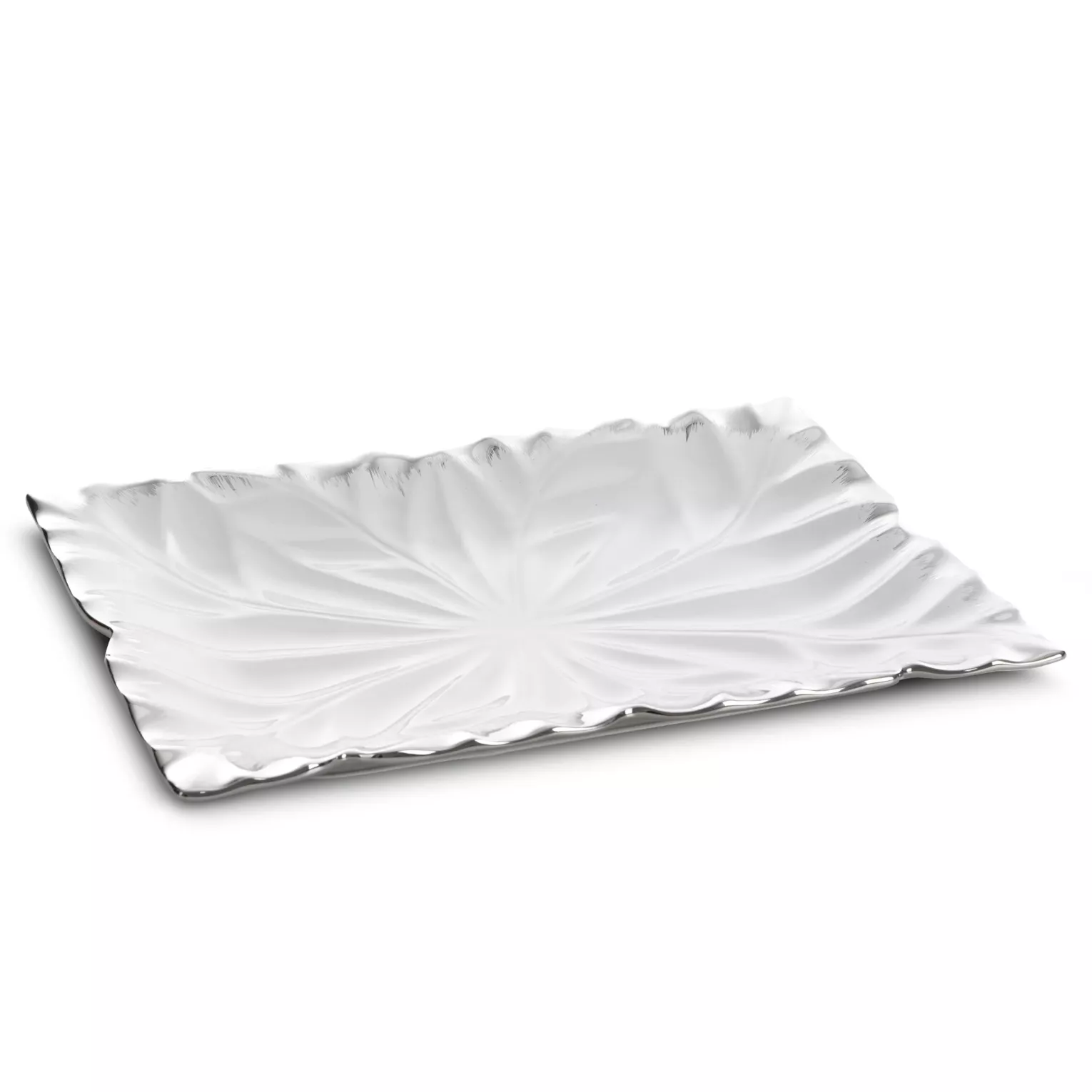 Patera ceramiczna dekoracyjna biało-srebrna zdobiona wypukłym wzorem 35x26x3 cm NIRA Eurofirany