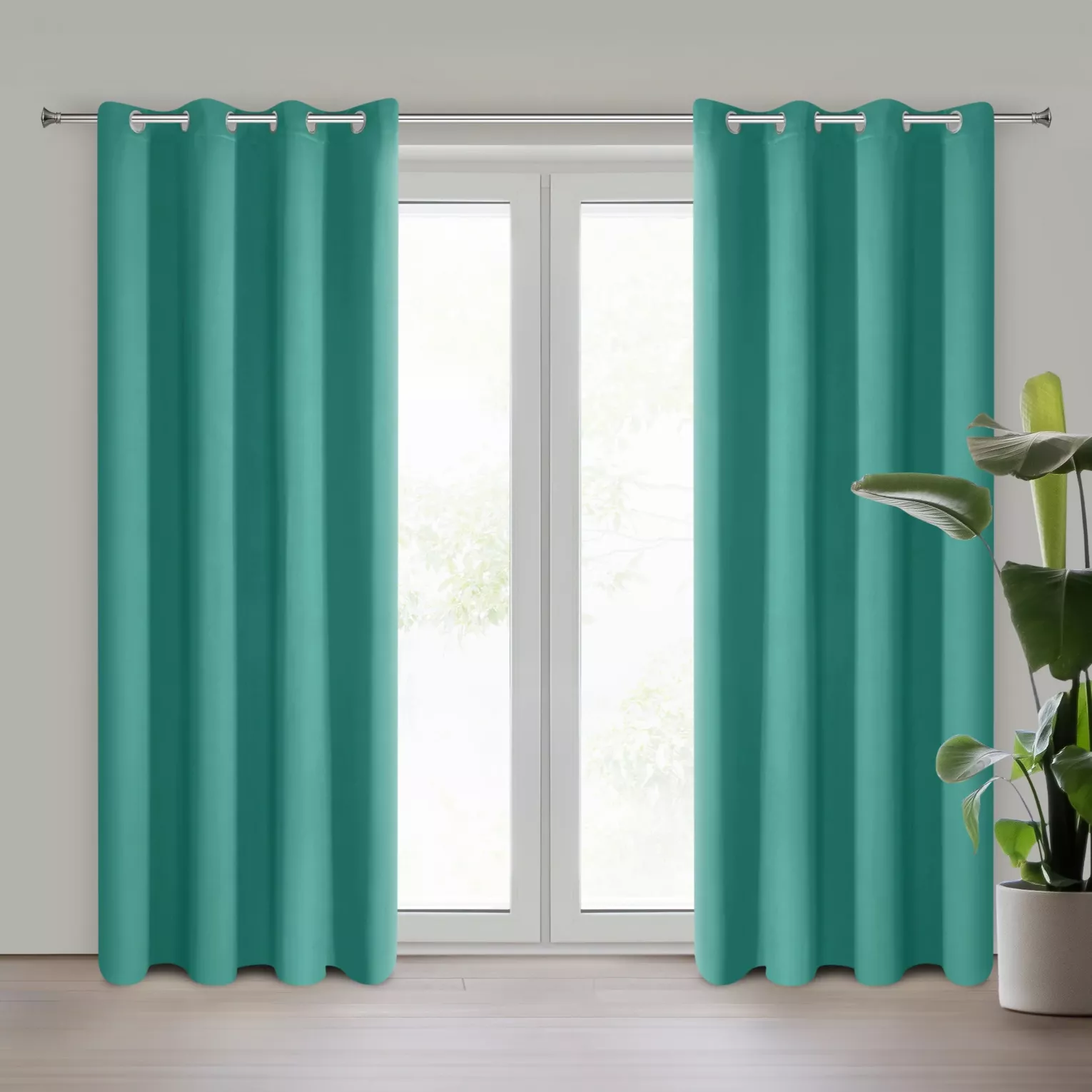 Zasłona turkusowa z gładkiej tkaniny zaciemniającej typu blackout 135x250 przelotka PARISA Design 91 Eurofirany
