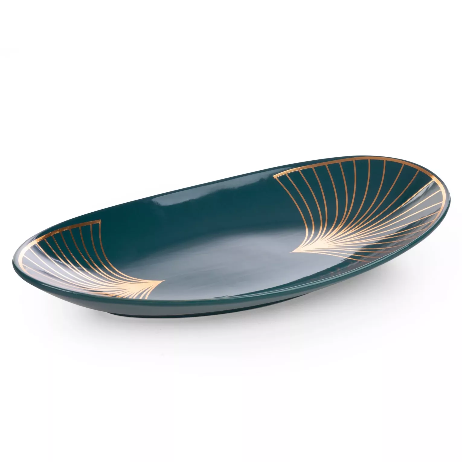Patera dekoracyjna turkusowo-złota z wzorem art deco 40x20x4 cm LOTOS LIMITED COLLECTION Eurofirany
