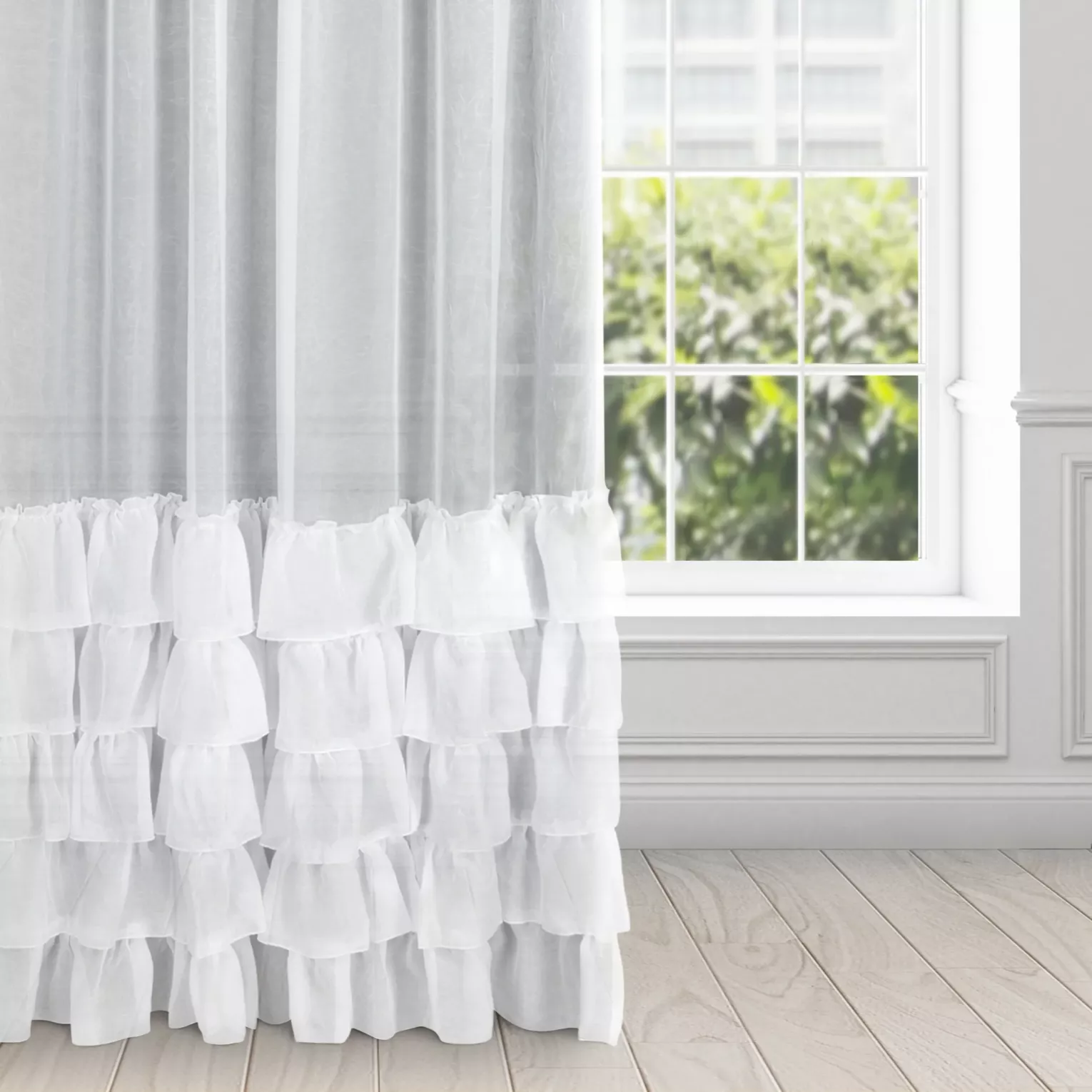 Firana biała z woalu kreszowanego z pięcioma falbanami 140x250 cm taśma CHARLOTTE 4 Eurofirany