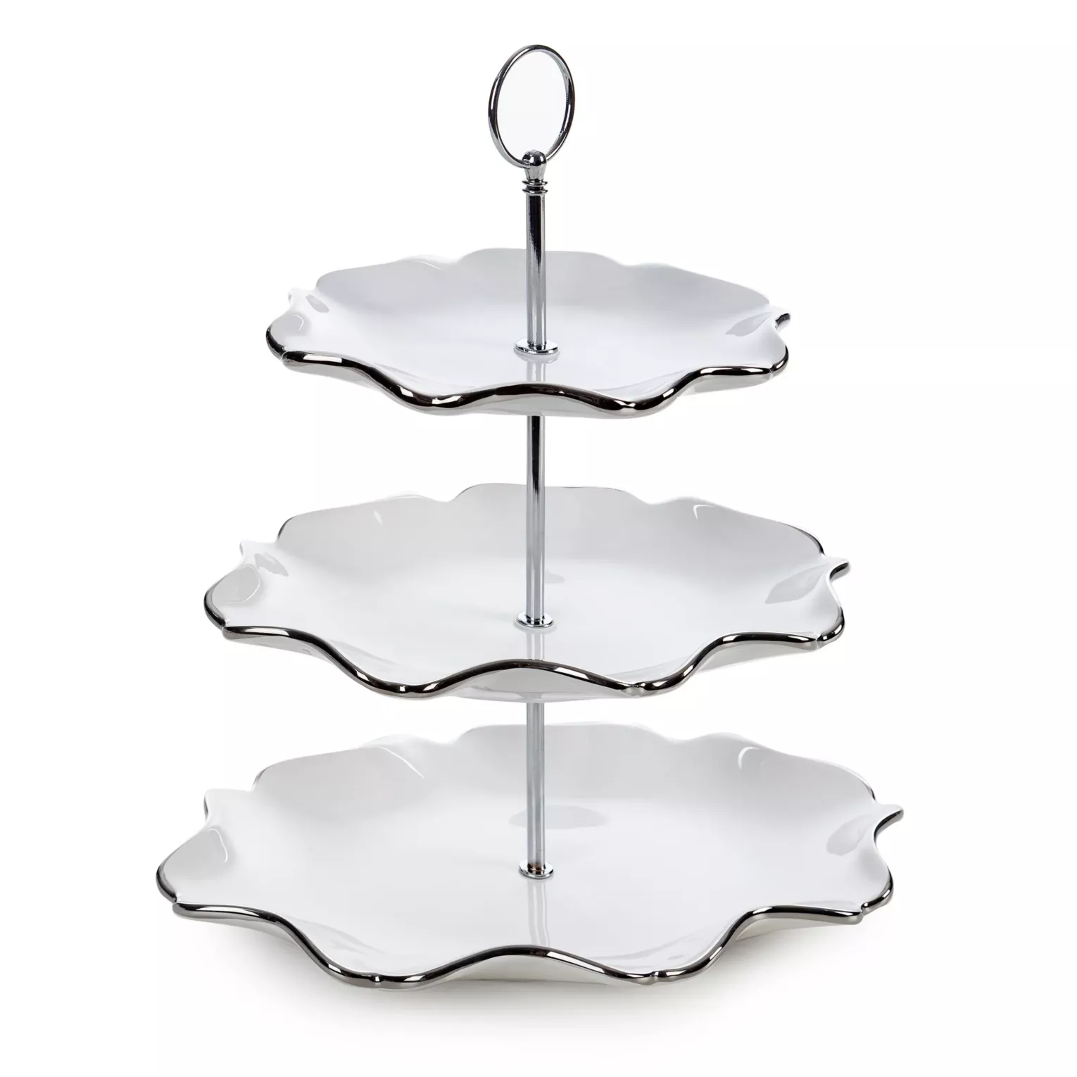Patera ceramiczna dekoracyjna biało-srebrna trzypiętrowa 30x21x54 cm AUREN Eurofirany