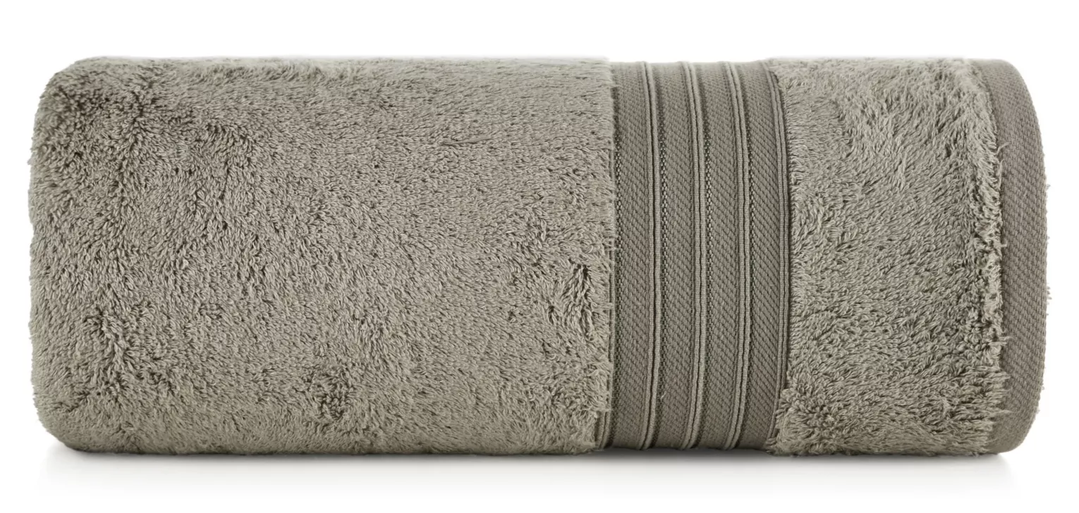 Ręcznik kąpielowy 50x90 cm bawełniany kolor beżowy zdobiony bordiura w paski 550 g/m2 AURA Eurofirany