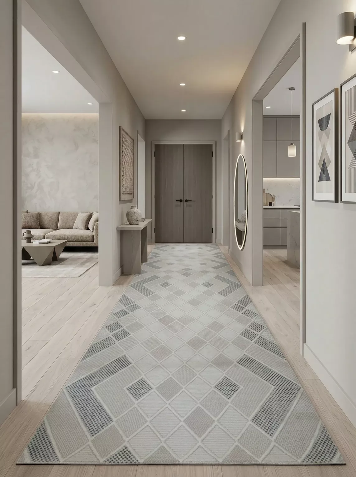 Dywan 60x100 cm kremowo, niebieski zdobiony geometryczną mozaiką CRYSTAL5 Eurofirany