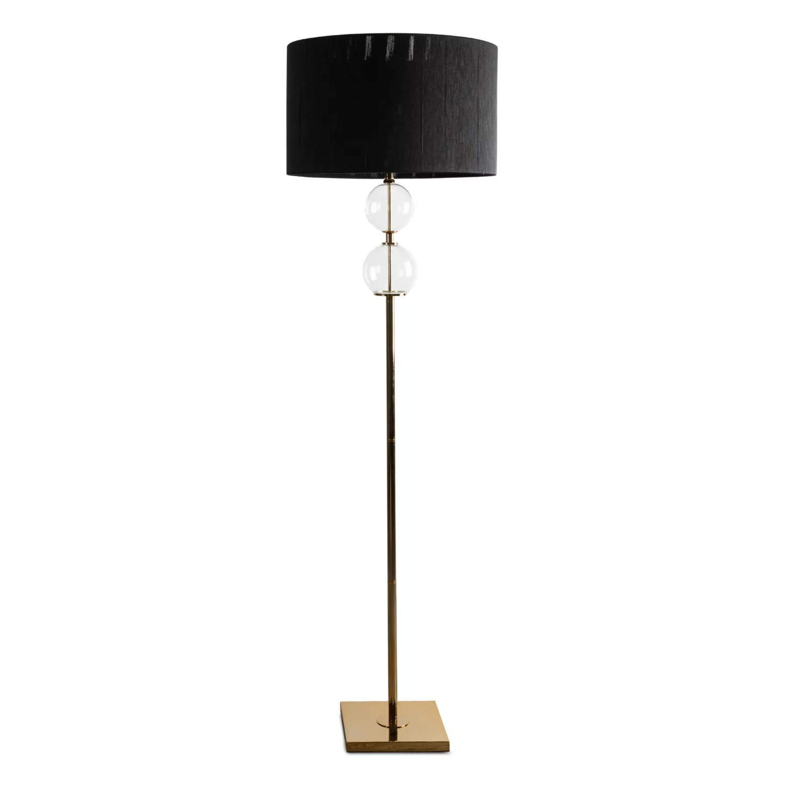 Lampa stojąca do pokoju czarno, złota na podstawie łączącej szkło metal i abażur z matowej nici 50 x 167 cm ARIANA Eurofirany