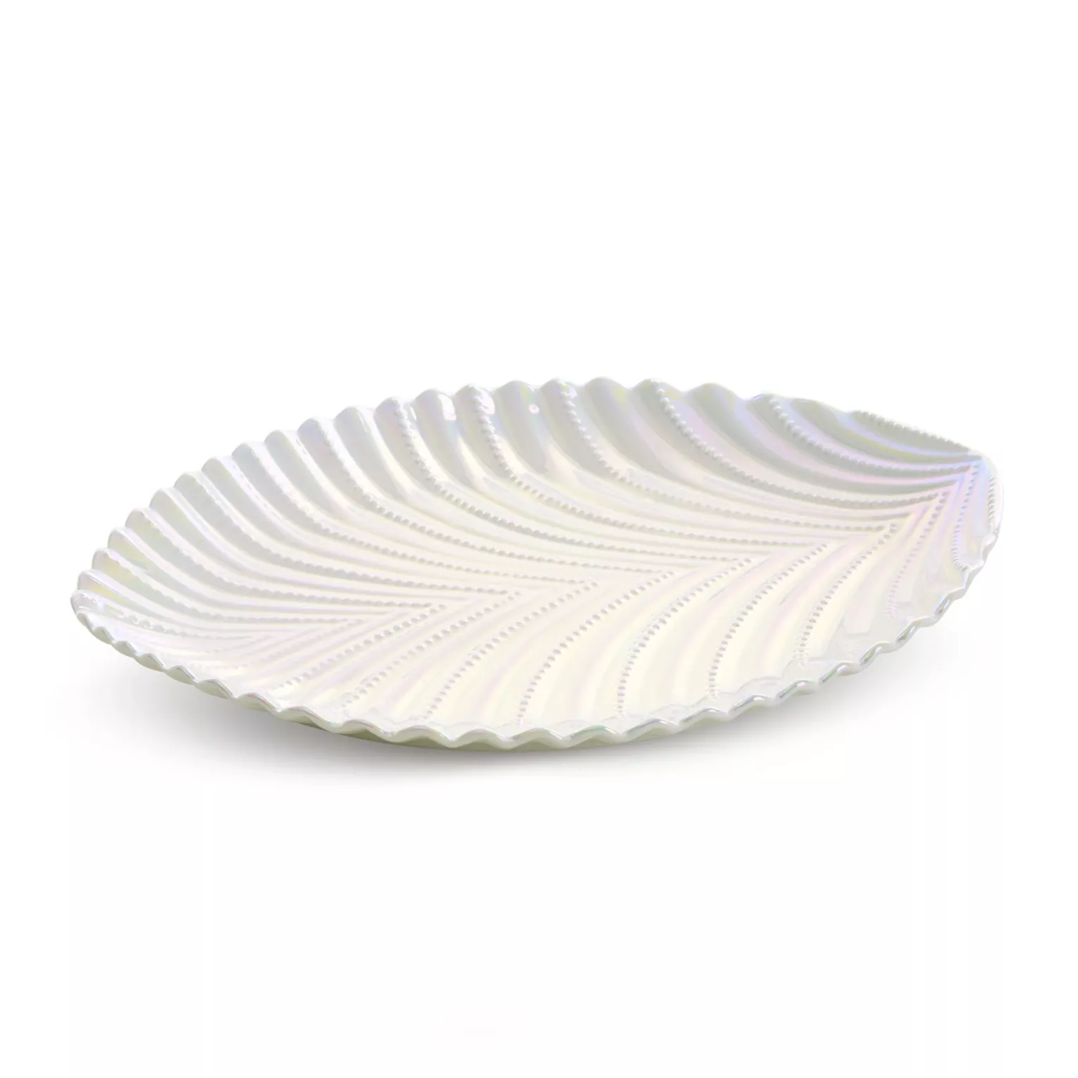 Patera ceramiczna dekoracyjna perłowa z wytłaczanym wzorem 28x22x3 cm NELA Eurofirany