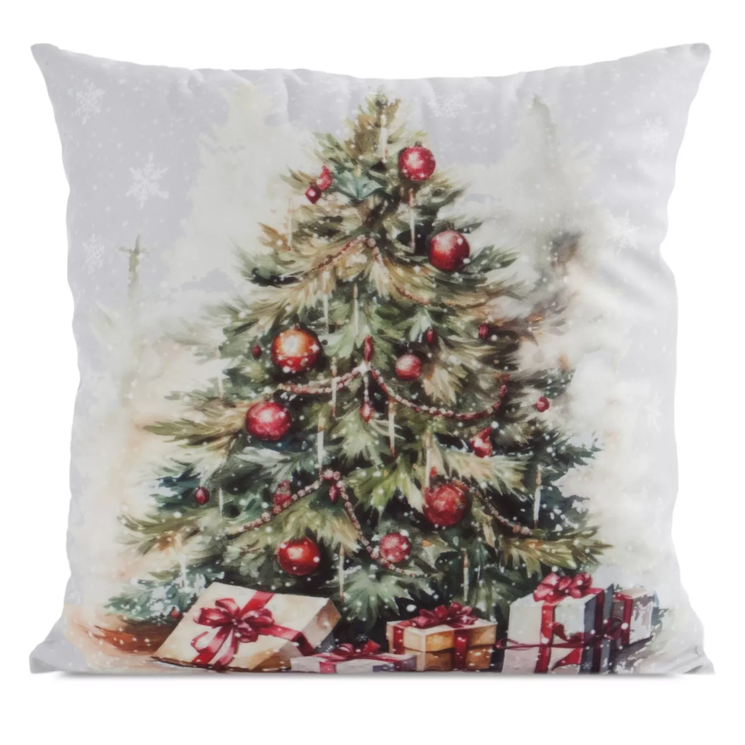 Poszewka na poduszkę 45x45 cm welwetowa zielono, czerwona z motywem choinki świątecznej Eurofirany