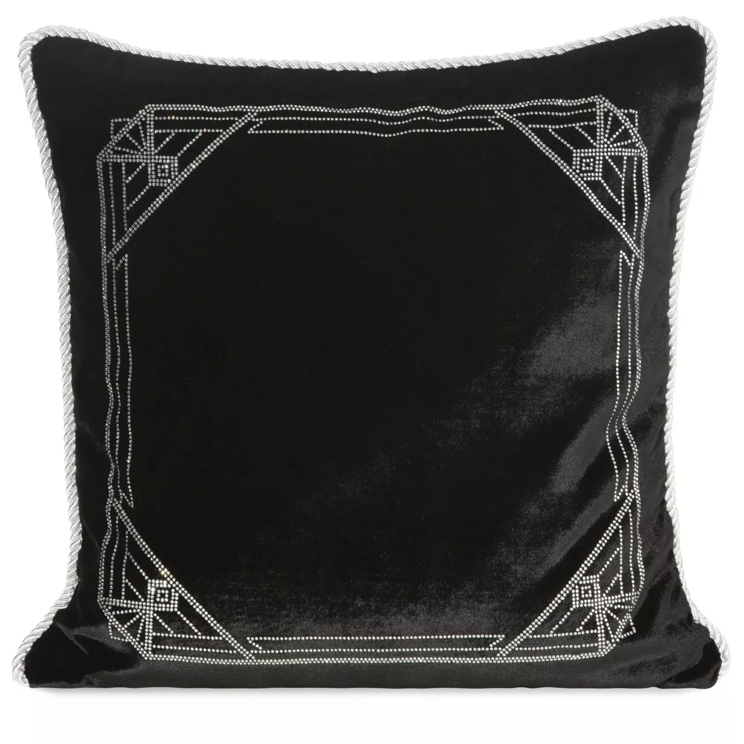 Poszewka na poduszkę 45x45 cm welwetowa zdobiona wzorem z kryształków czarna ROYAL 9 Eurofirany