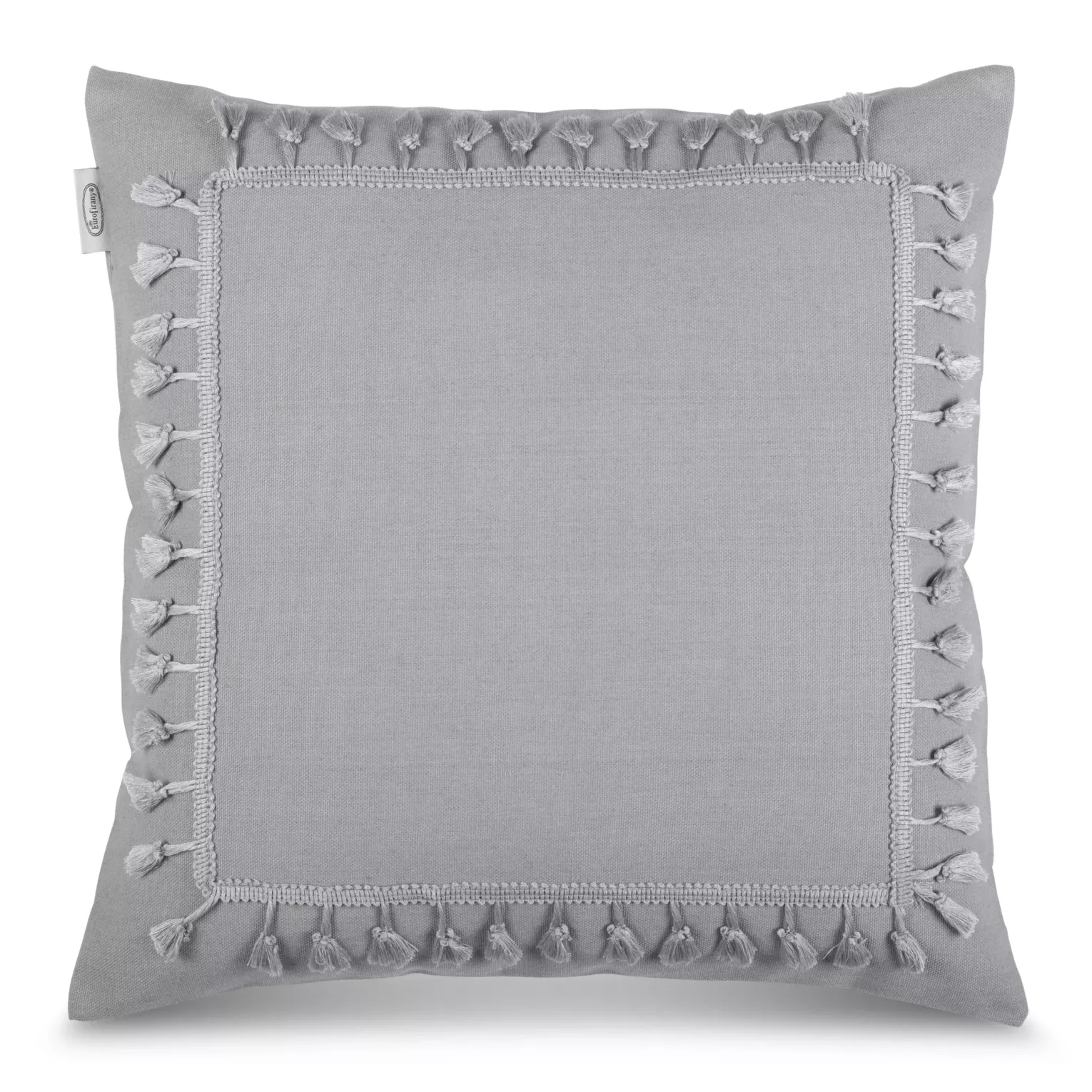 Poszewka na poduszkę 45x45 cm z bawełny dekorowana ozdobną pasmanterią szara BOHO Eurofirany